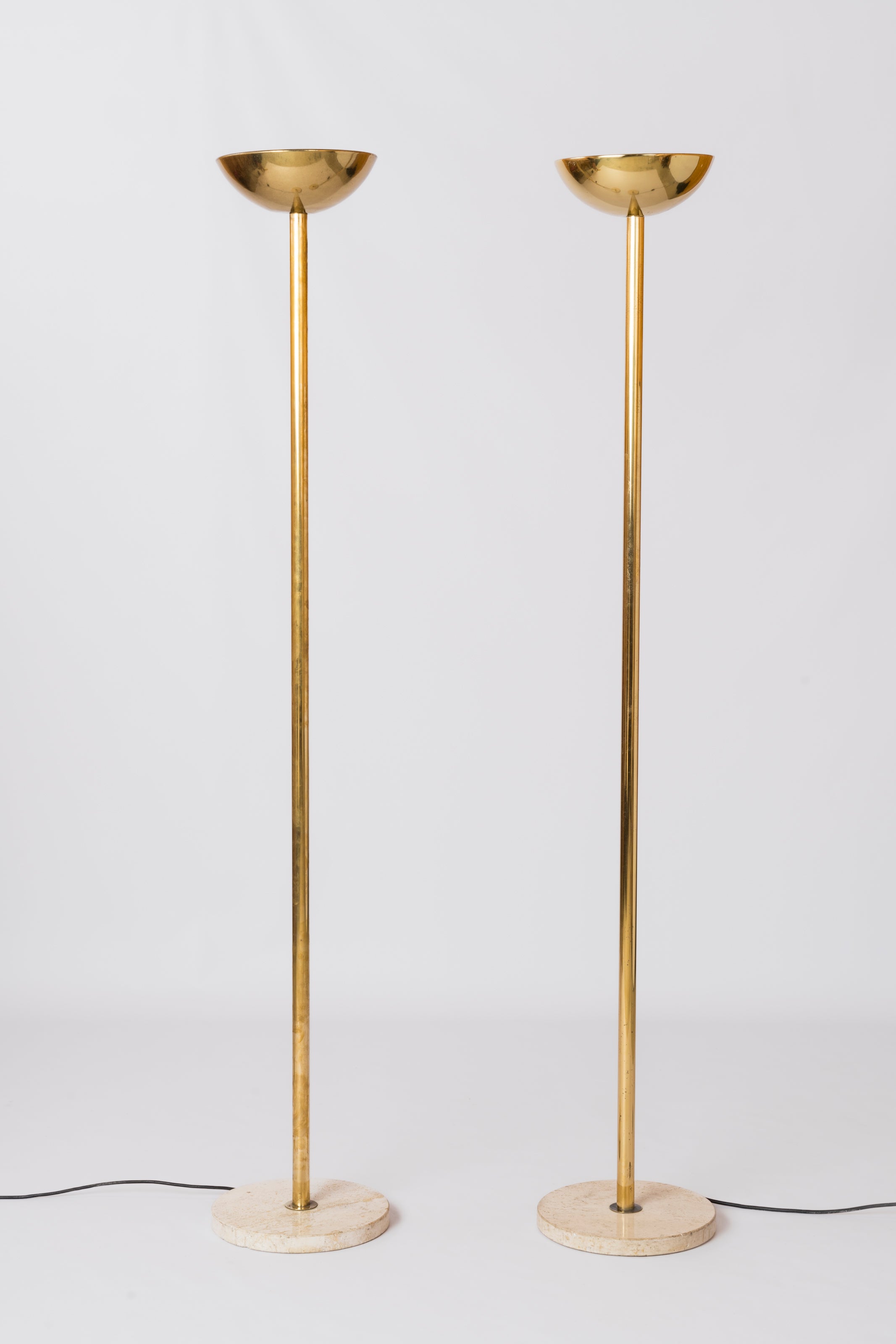 Pair of Travertine & Brass Floor Lamps in the style of J. Grange - Italy 1980s