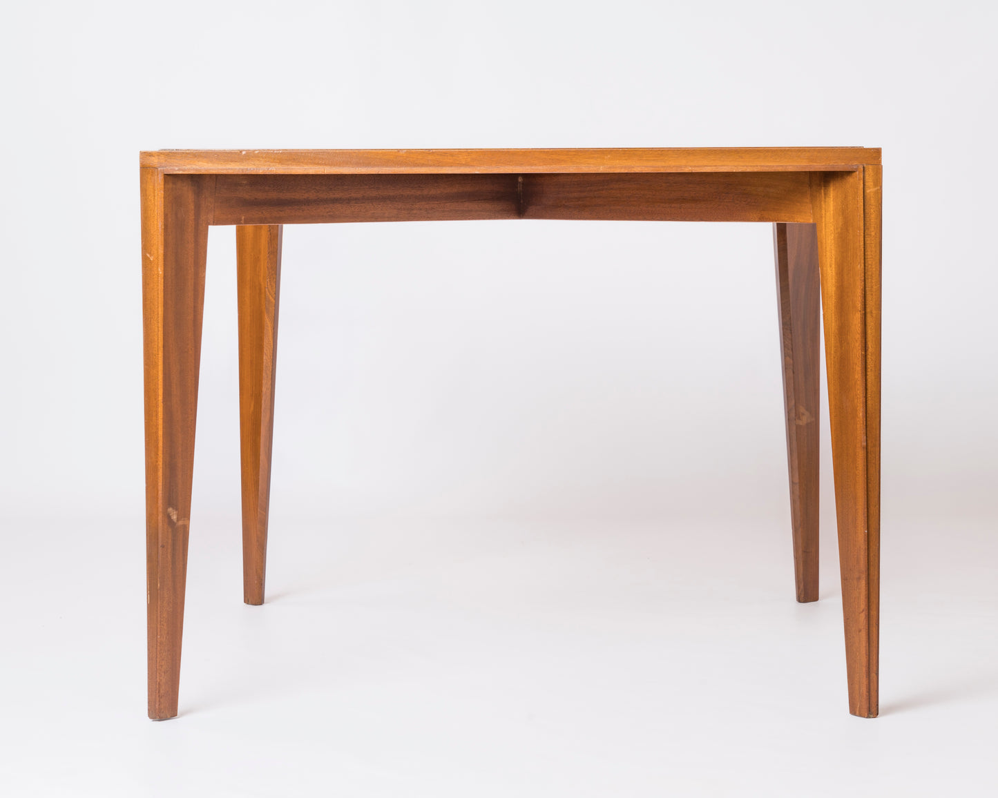 Tappered Legs Square Cherry Tree Marquetry Scandinavian Table - 1960's