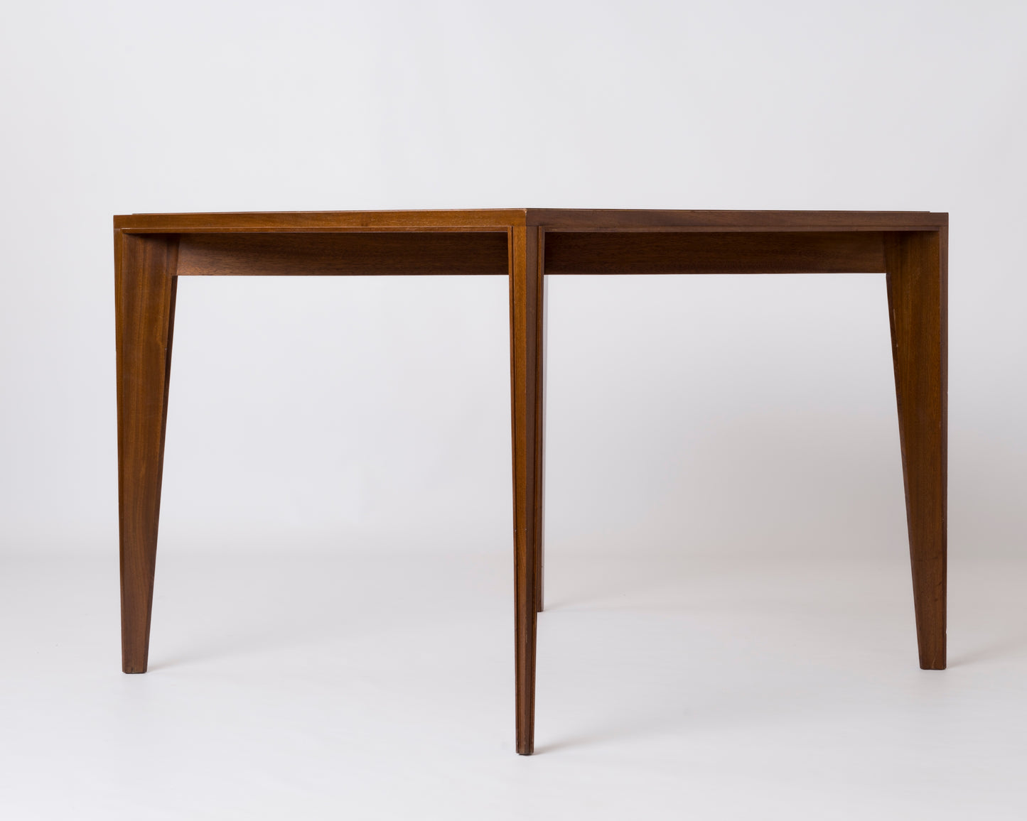 Tappered Legs Square Cherry Tree Marquetry Scandinavian Table - 1960's