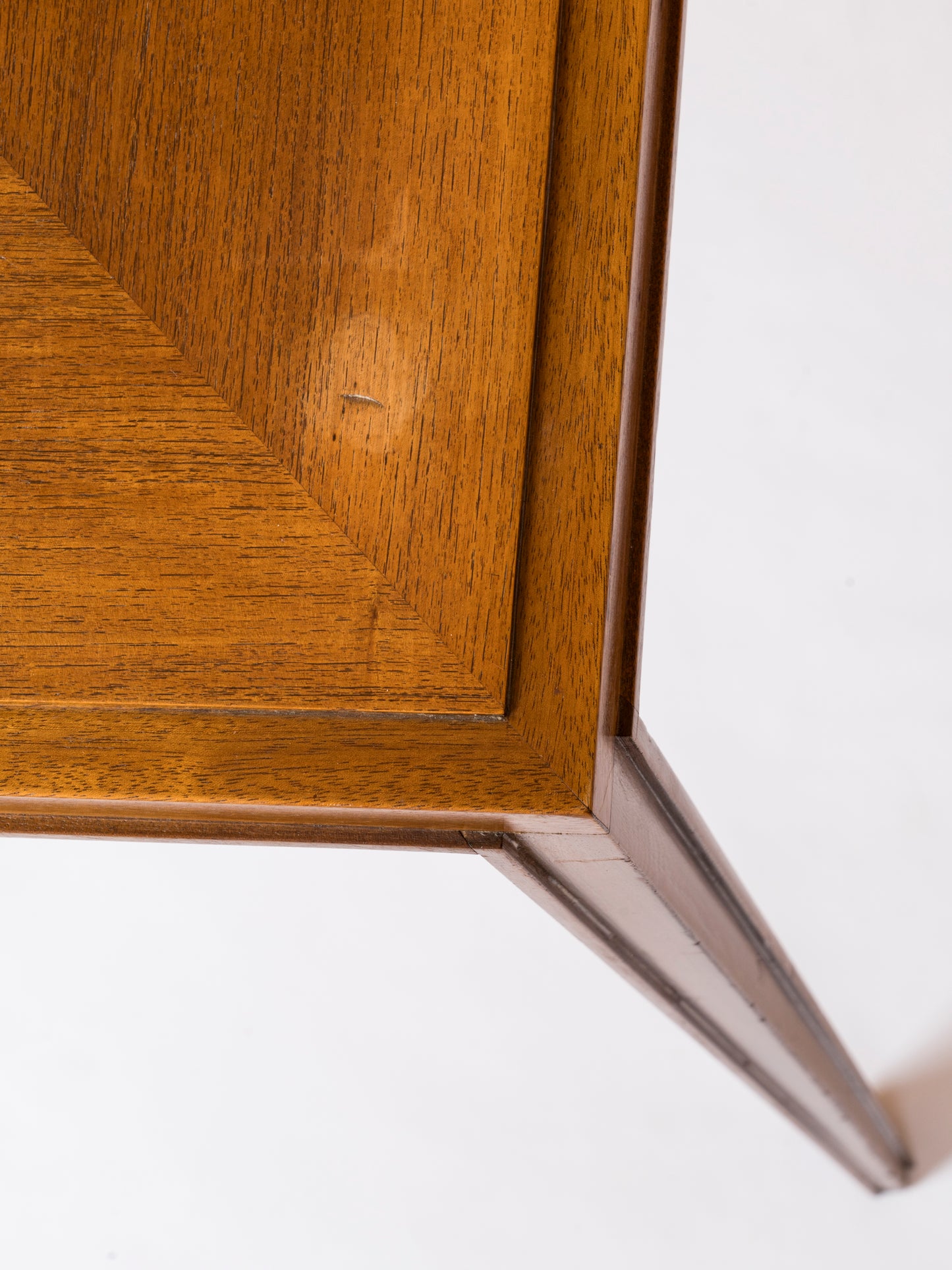 Tappered Legs Square Cherry Tree Marquetry Scandinavian Table - 1960's