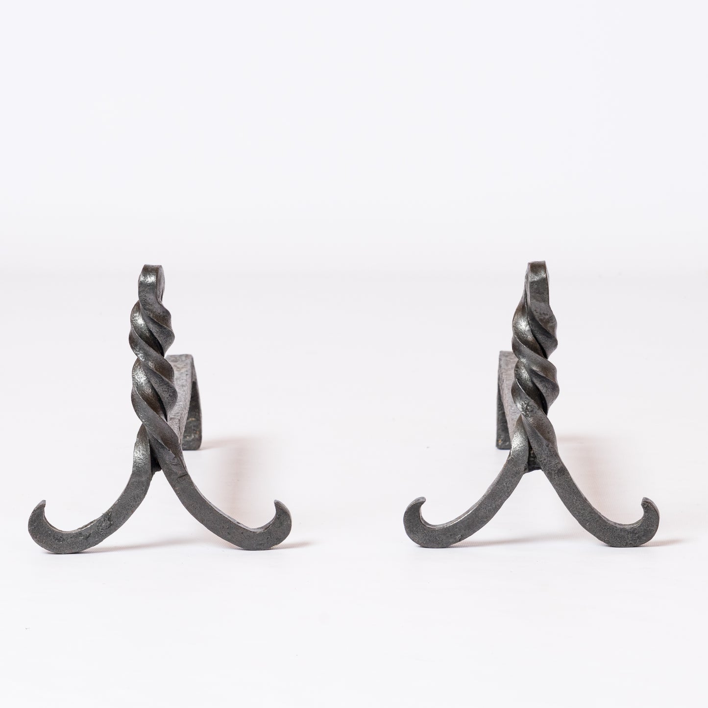 Modernist Wrought Iron Andirons in style Edgard Brandt - France 1960's