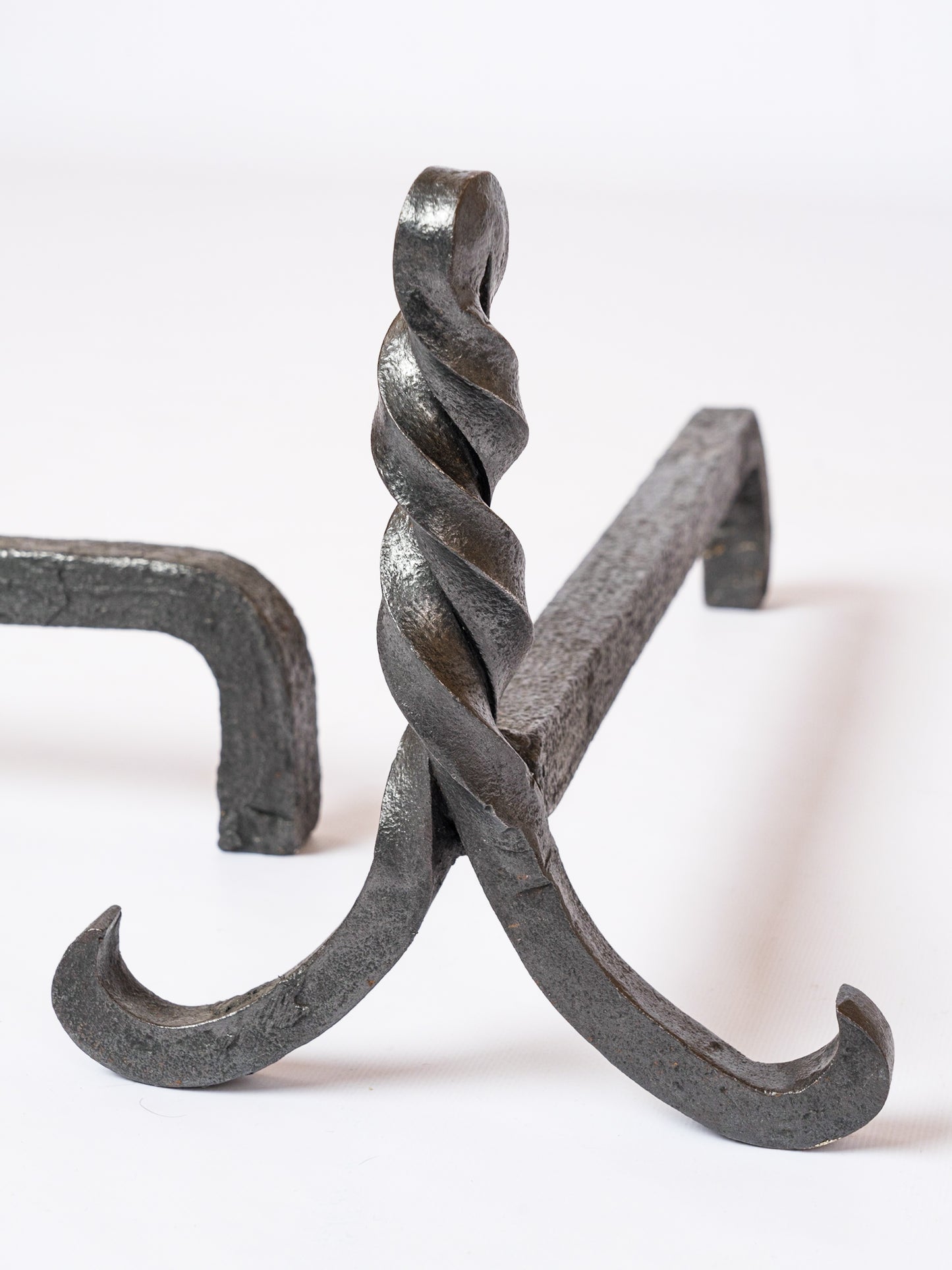 Modernist Wrought Iron Andirons in style Edgard Brandt - France 1960's