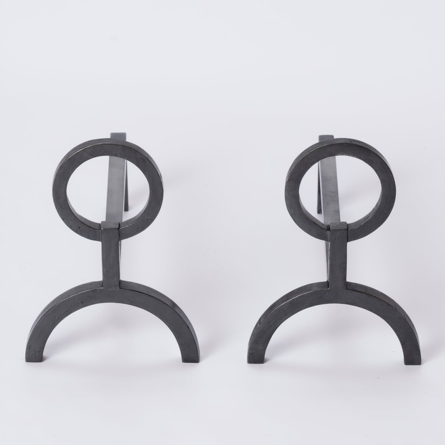 Neo Classical Graphite Andirons in the style of Adnet - France