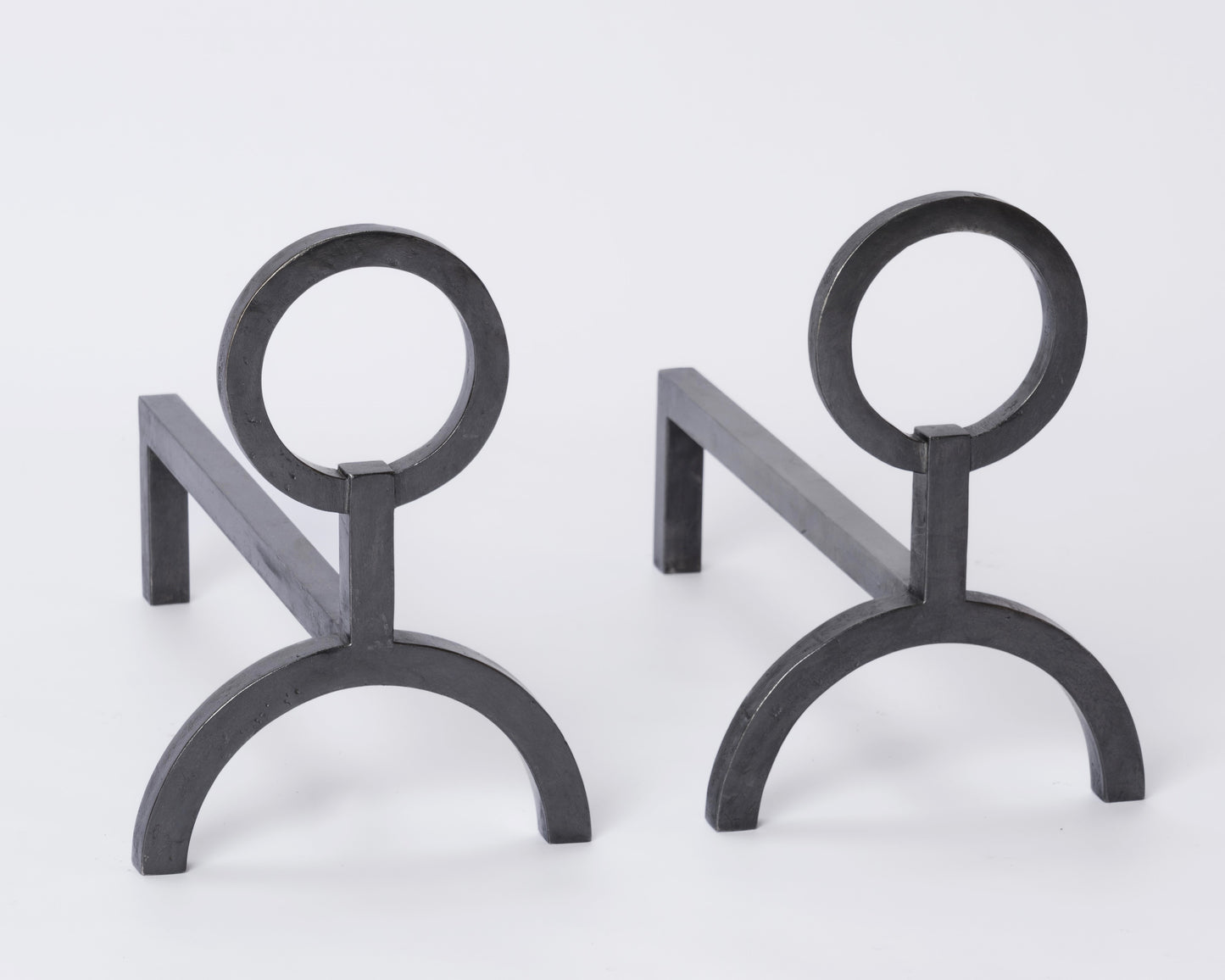 Neo Classical Graphite Andirons in the style of Adnet - France