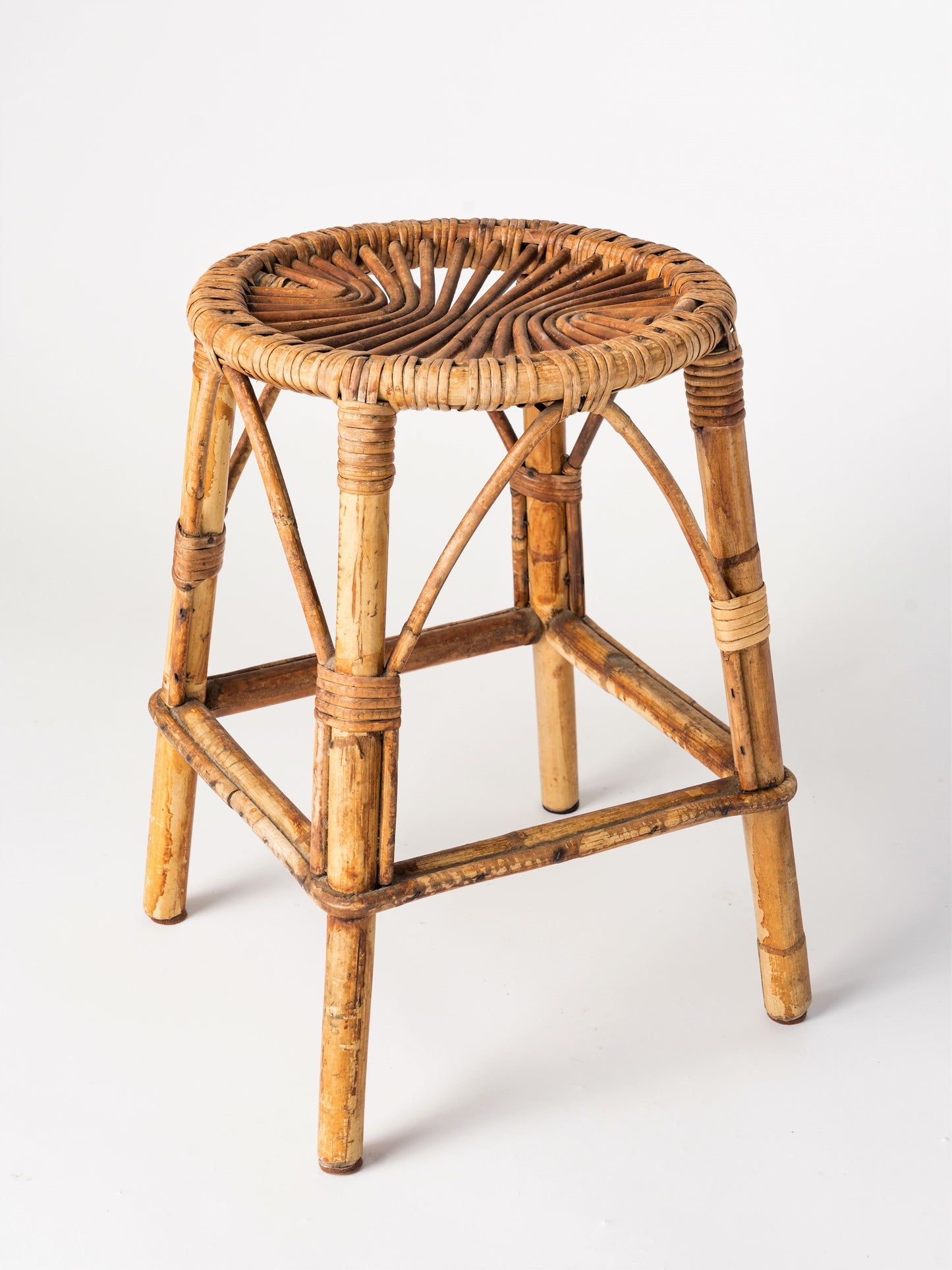 Modernist Rattan Stool, France, 1960's