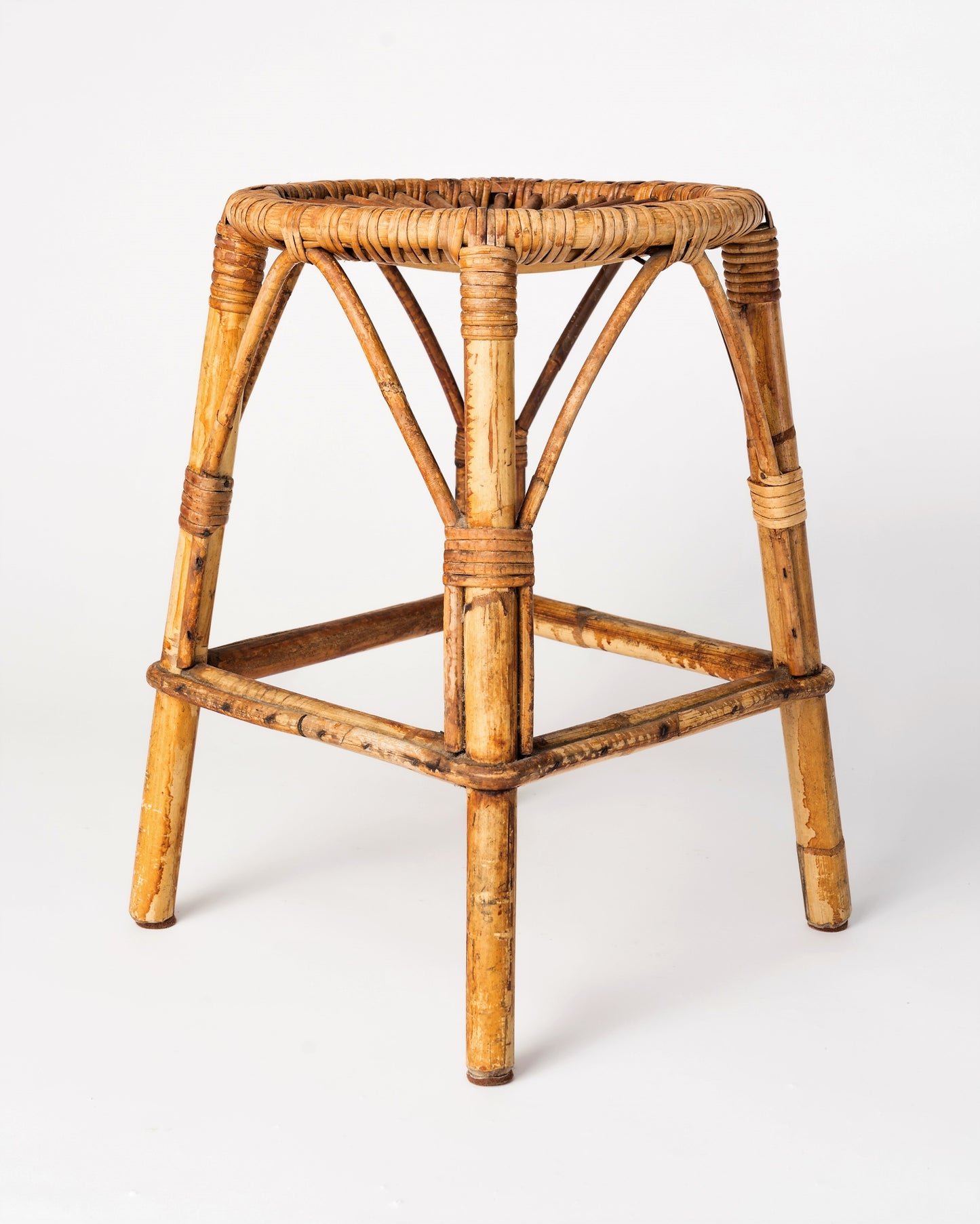Modernist Rattan Stool, France, 1960's