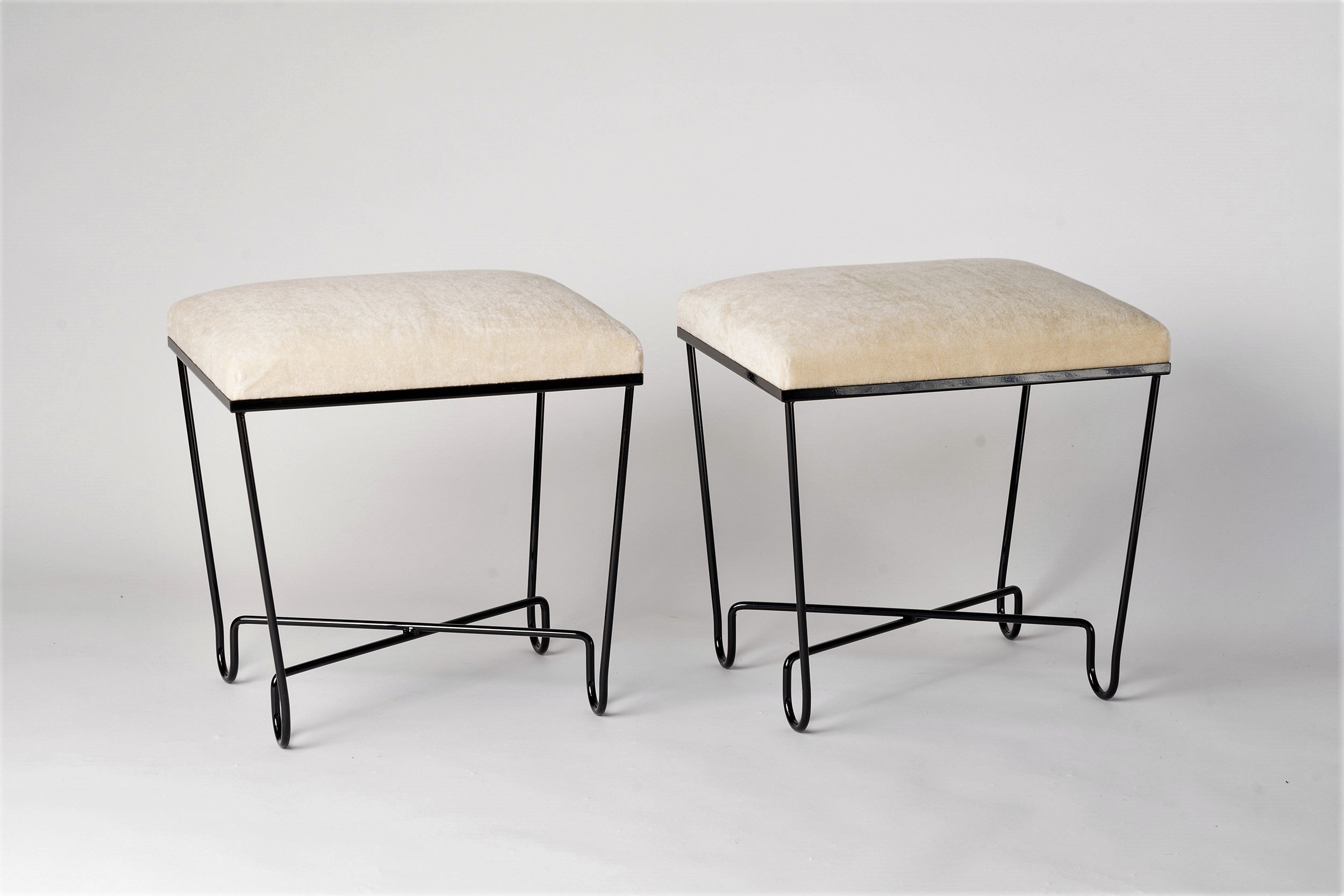 Aronde Black Lacquered Feet and Creme Mohair Benches by Facto Atelier Paris