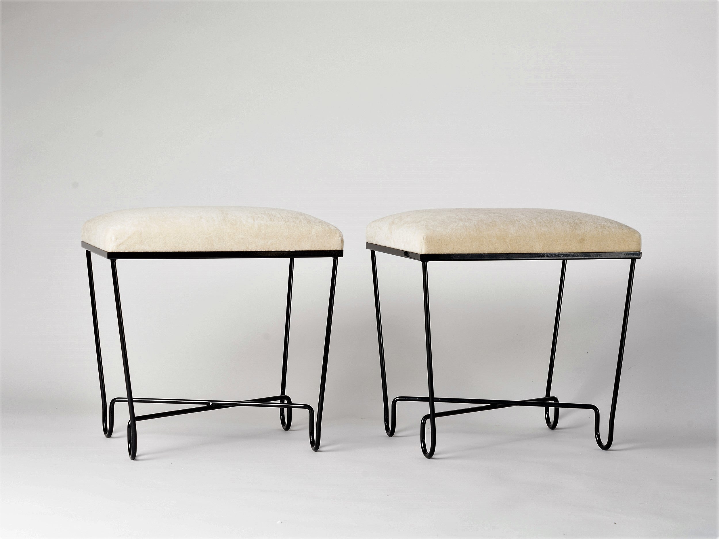 Aronde Black Lacquered Feet and Creme Mohair Benches by Facto Atelier Paris