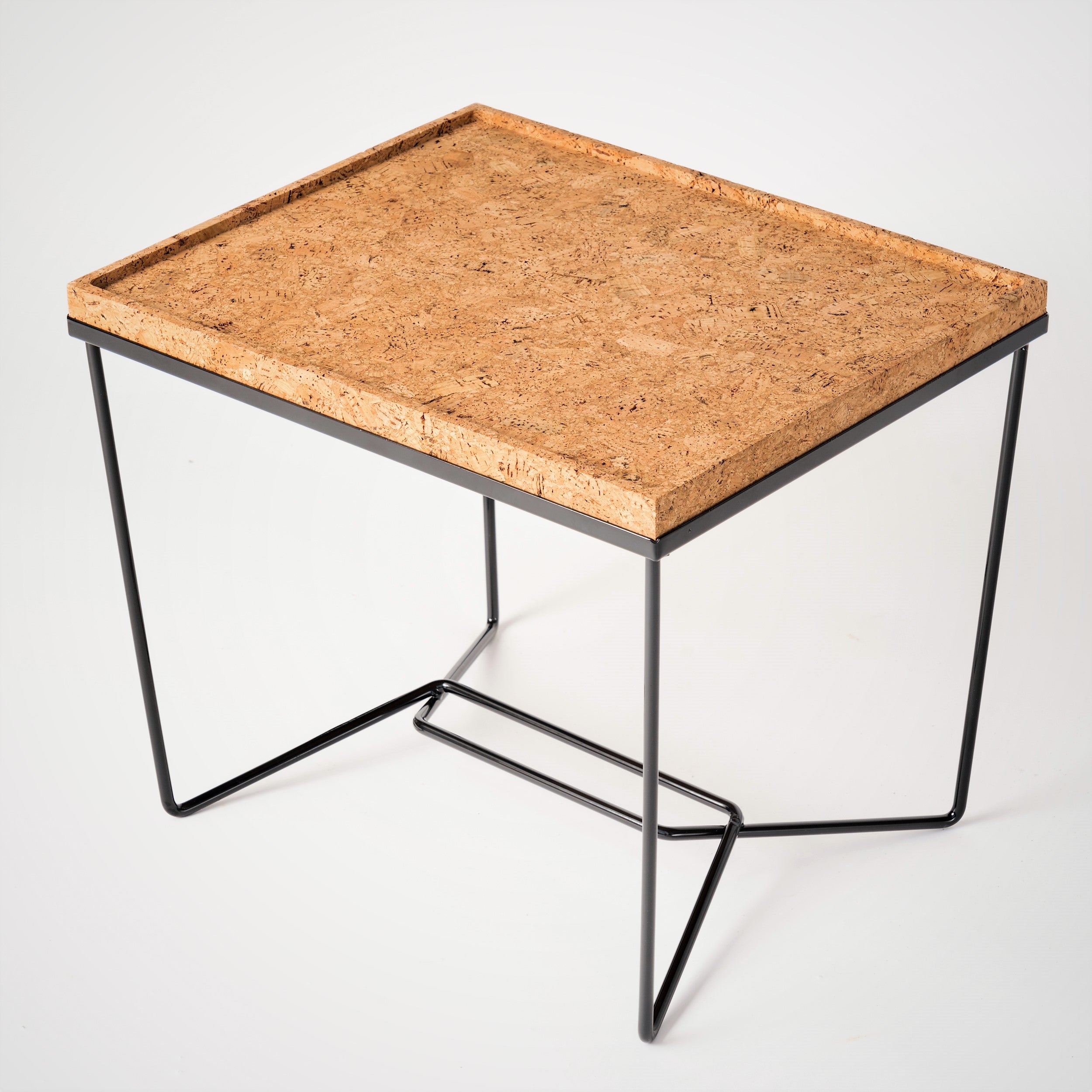 "Trombone" Black Lacquered Steel & Natural Cork Side Table by Facto Atelier Paris