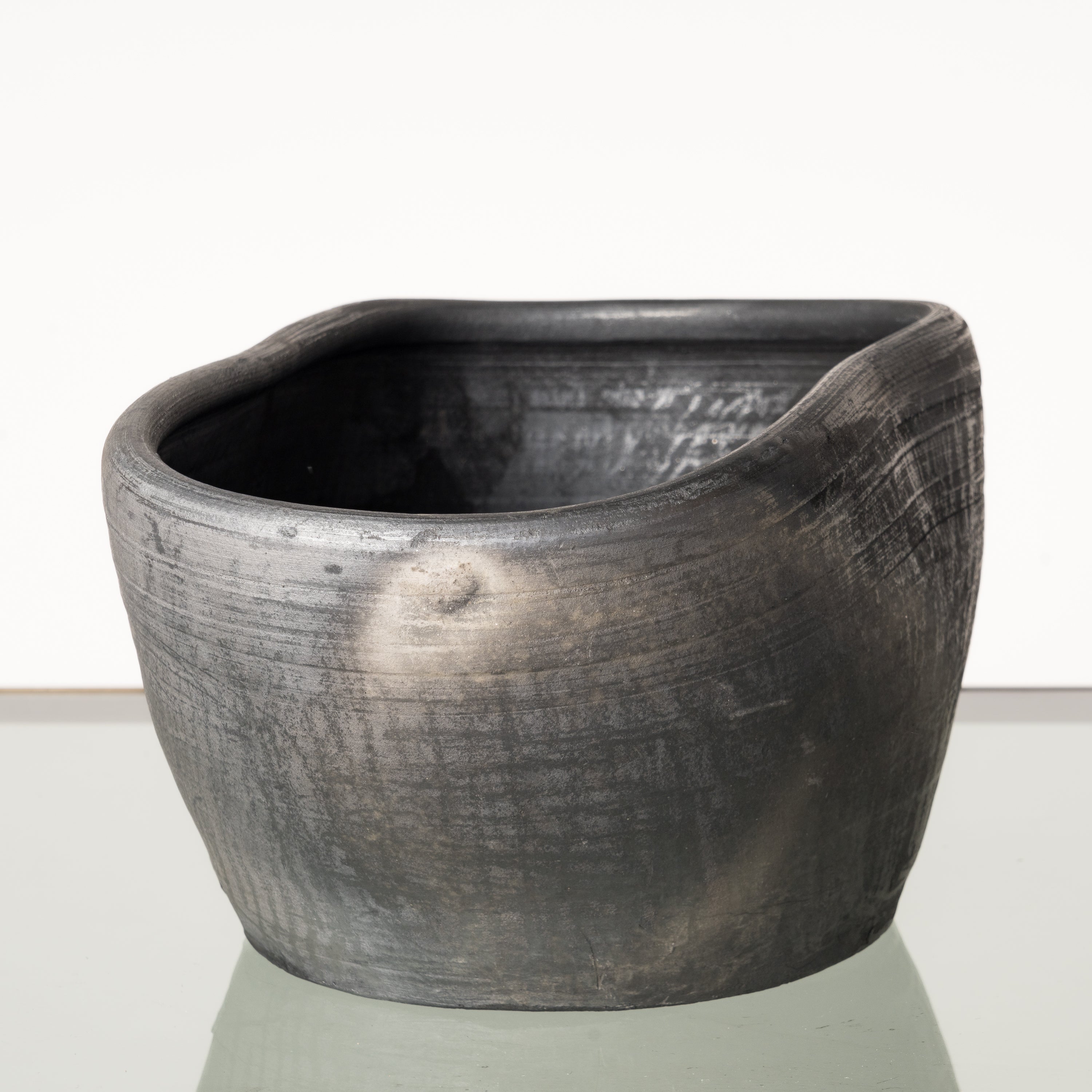 Brutalist Charcoal and Silver Finish Terracotta Bowl by Facto Atelier Paris