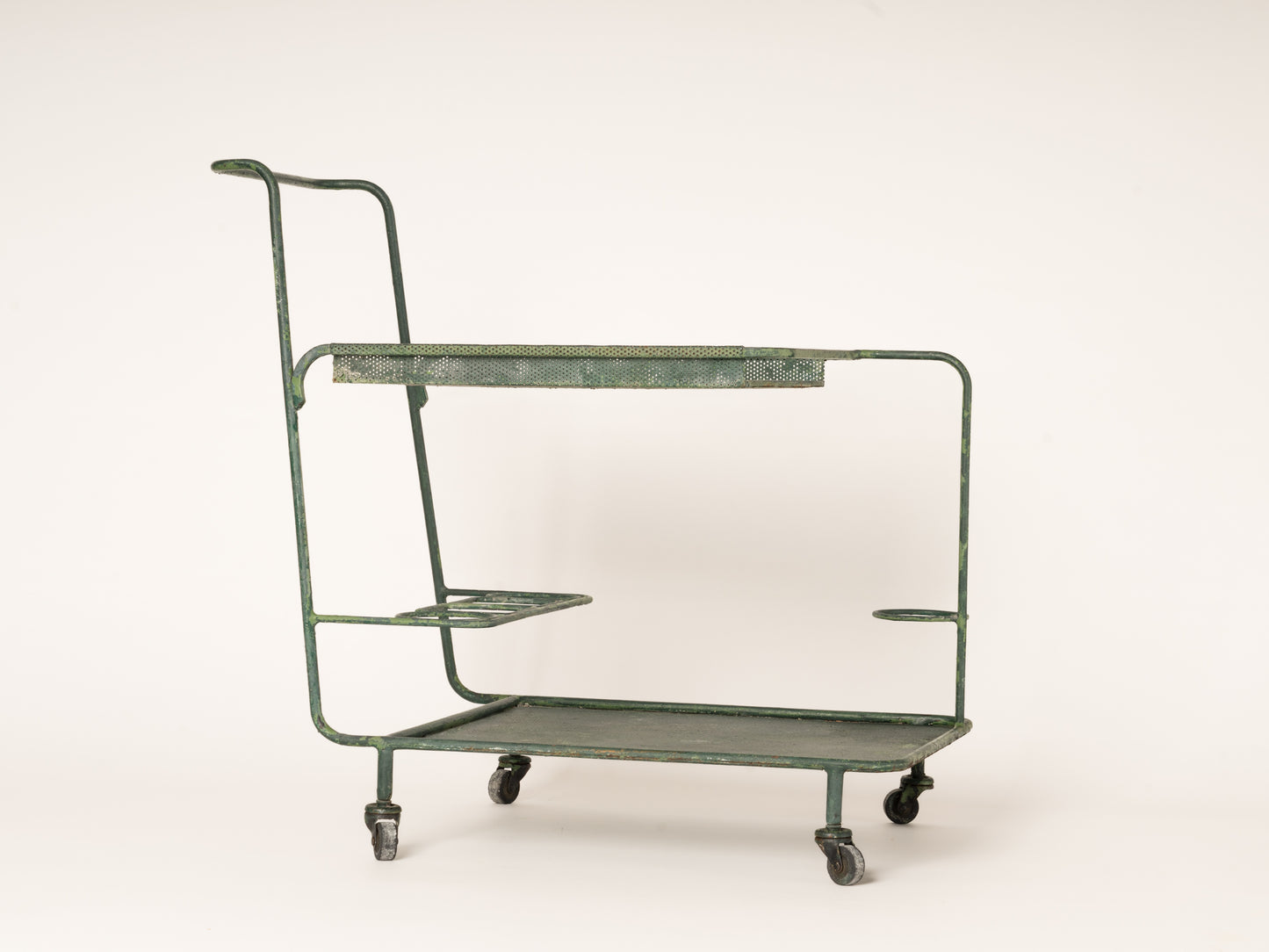 Mathieu Mategot Forest Green "Gin" Bar Cart - France 1960's