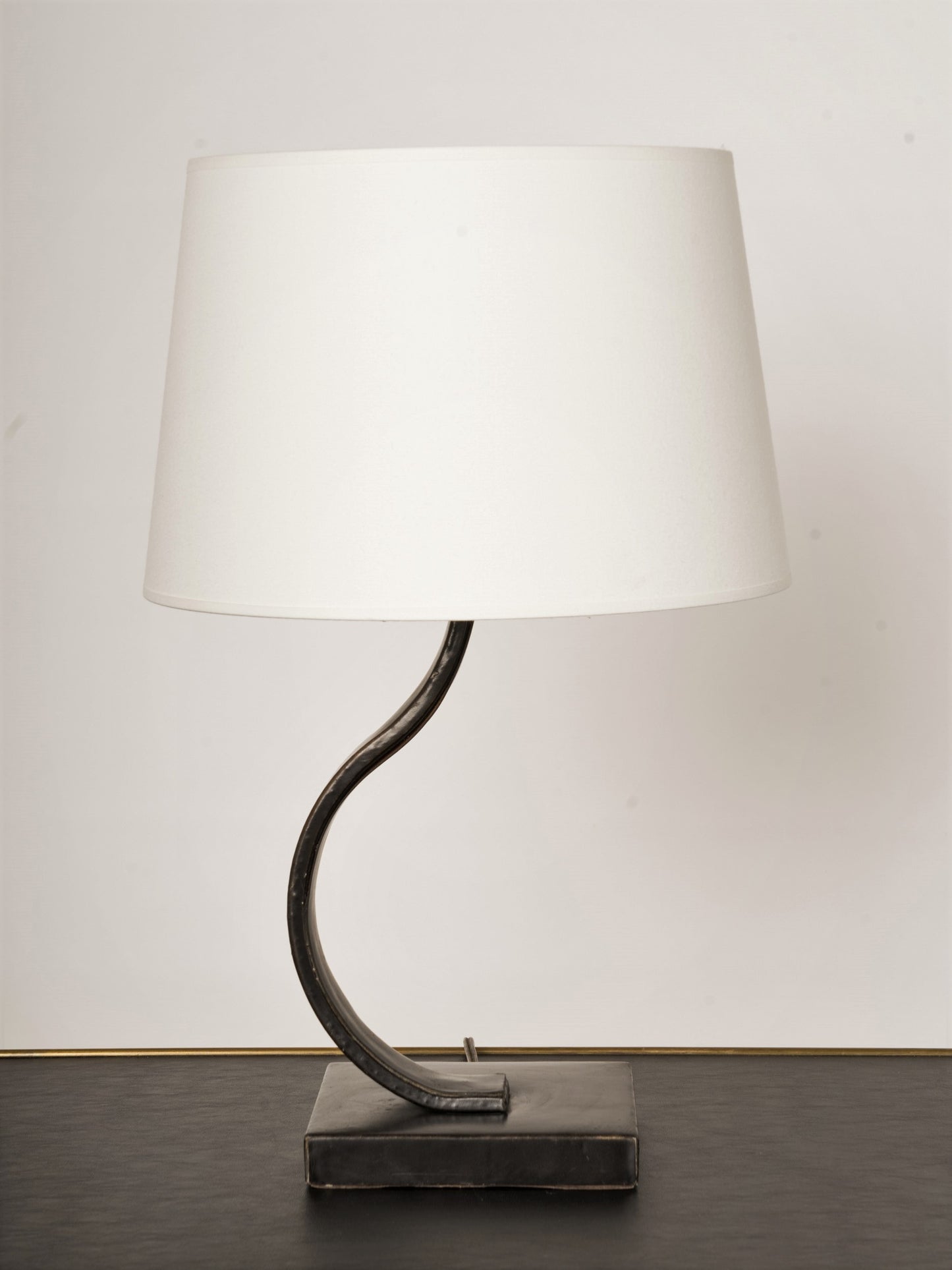 Art Deco Black Leather Table Lamp in the style of Adnet - France 1940's