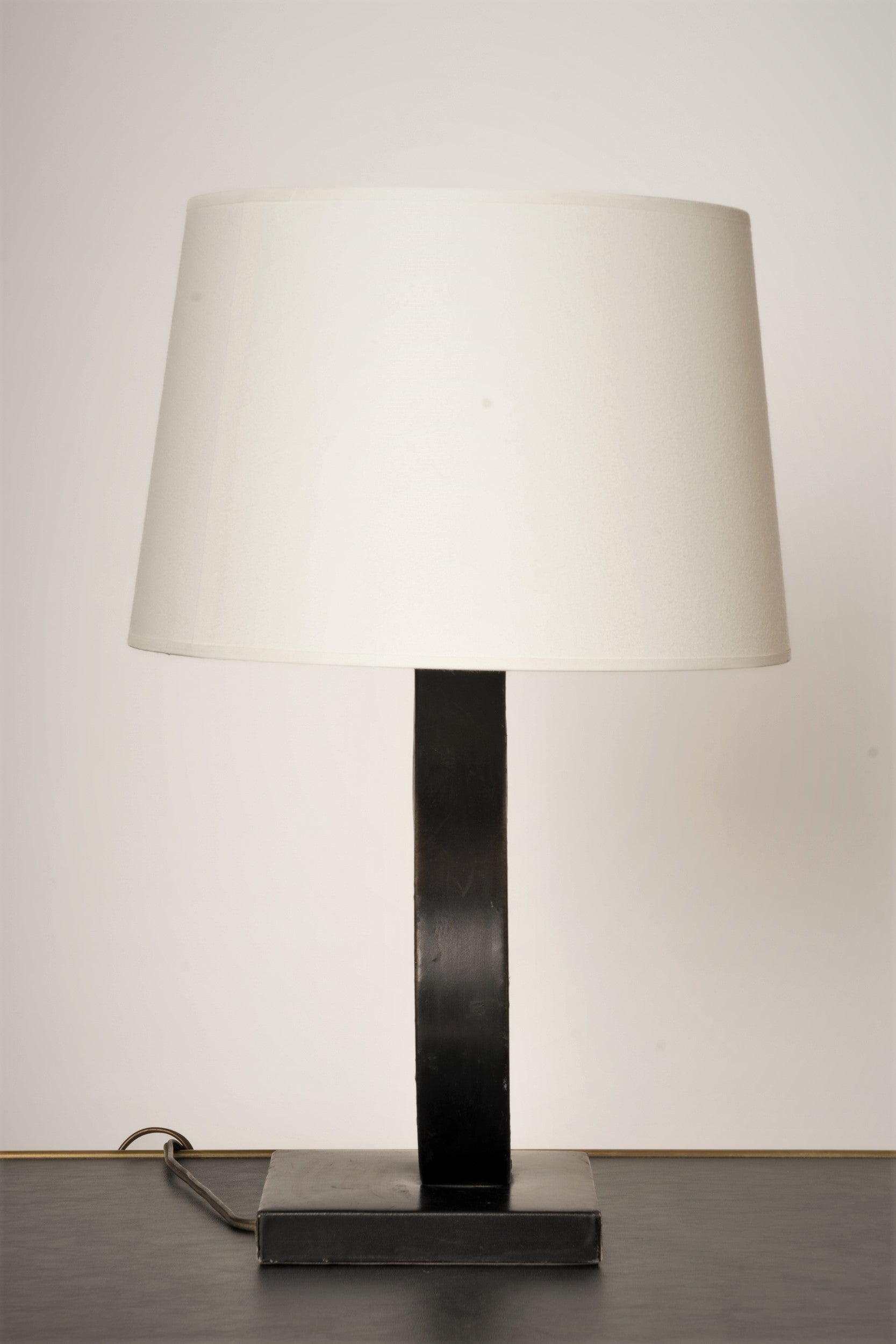 Art Deco Black Leather Table Lamp in the style of Adnet - France 1940's