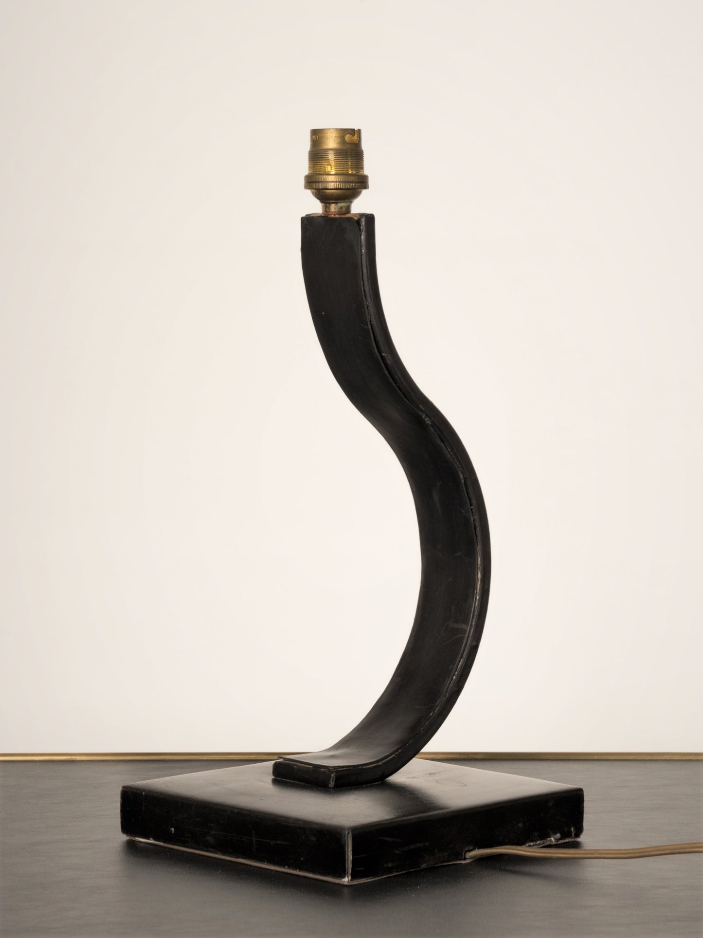 Art Deco Black Leather Table Lamp in the style of Adnet - France 1940's