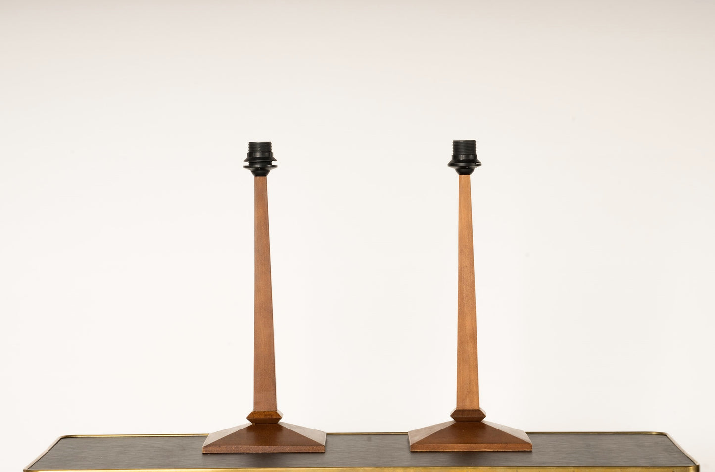 Pair of Minimalist Wood Table Lamps - France 1970's