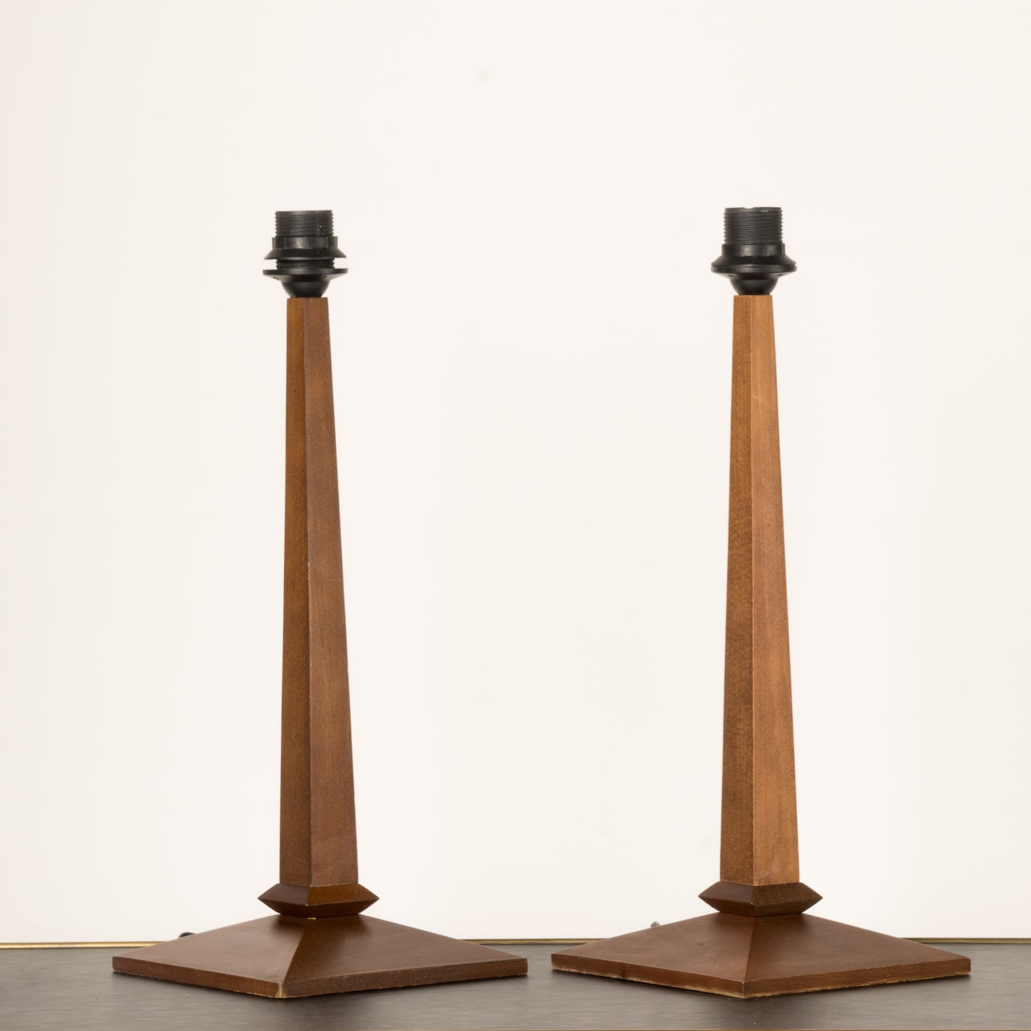 Pair of Minimalist Wood Table Lamps - France 1970's