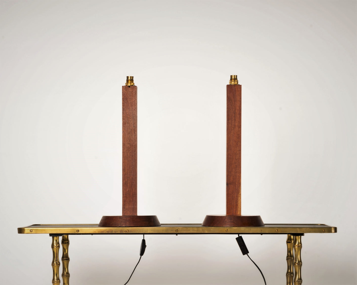 Pair of Minimalist Solid Teak Table Lamps - France 1970's