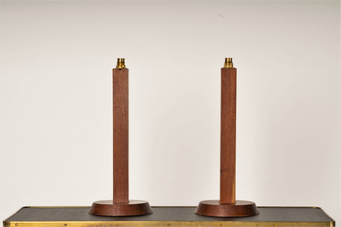 Pair of Minimalist Solid Teak Table Lamps - France 1970's