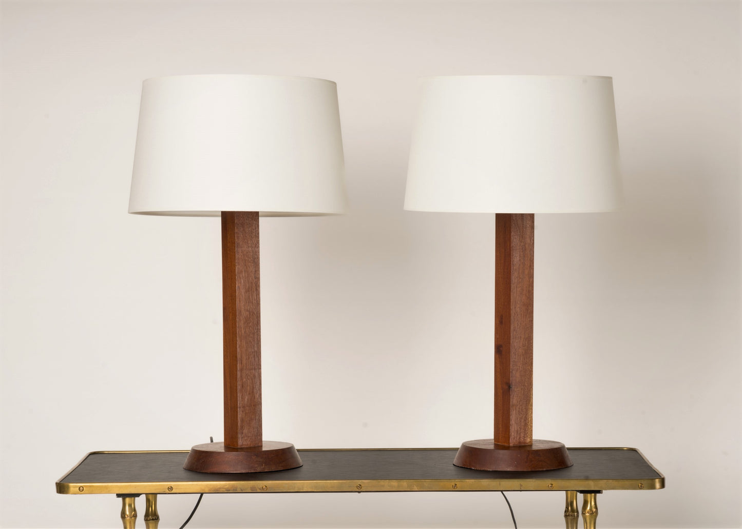 Pair of Minimalist Solid Teak Table Lamps - France 1970's