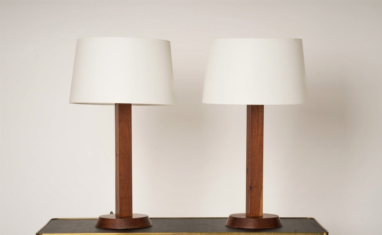 Pair of Minimalist Solid Teak Table Lamps - France 1970's