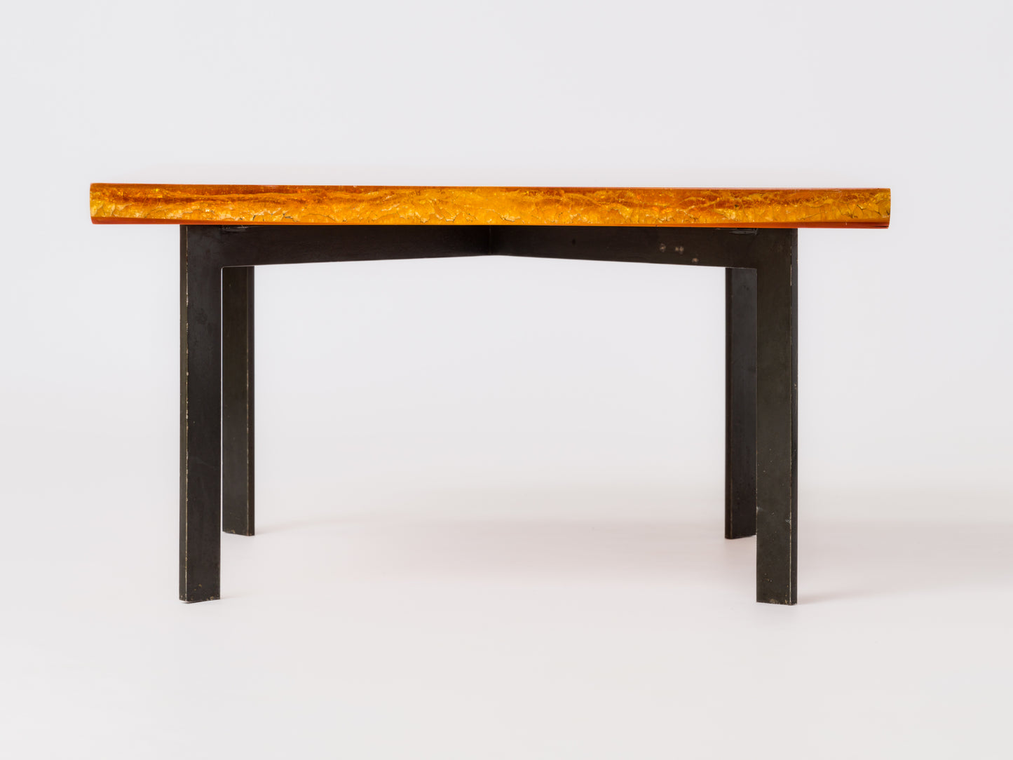 Coffee Table in Orange Fractal Resin with Lacquered Steel Base - France 1970's