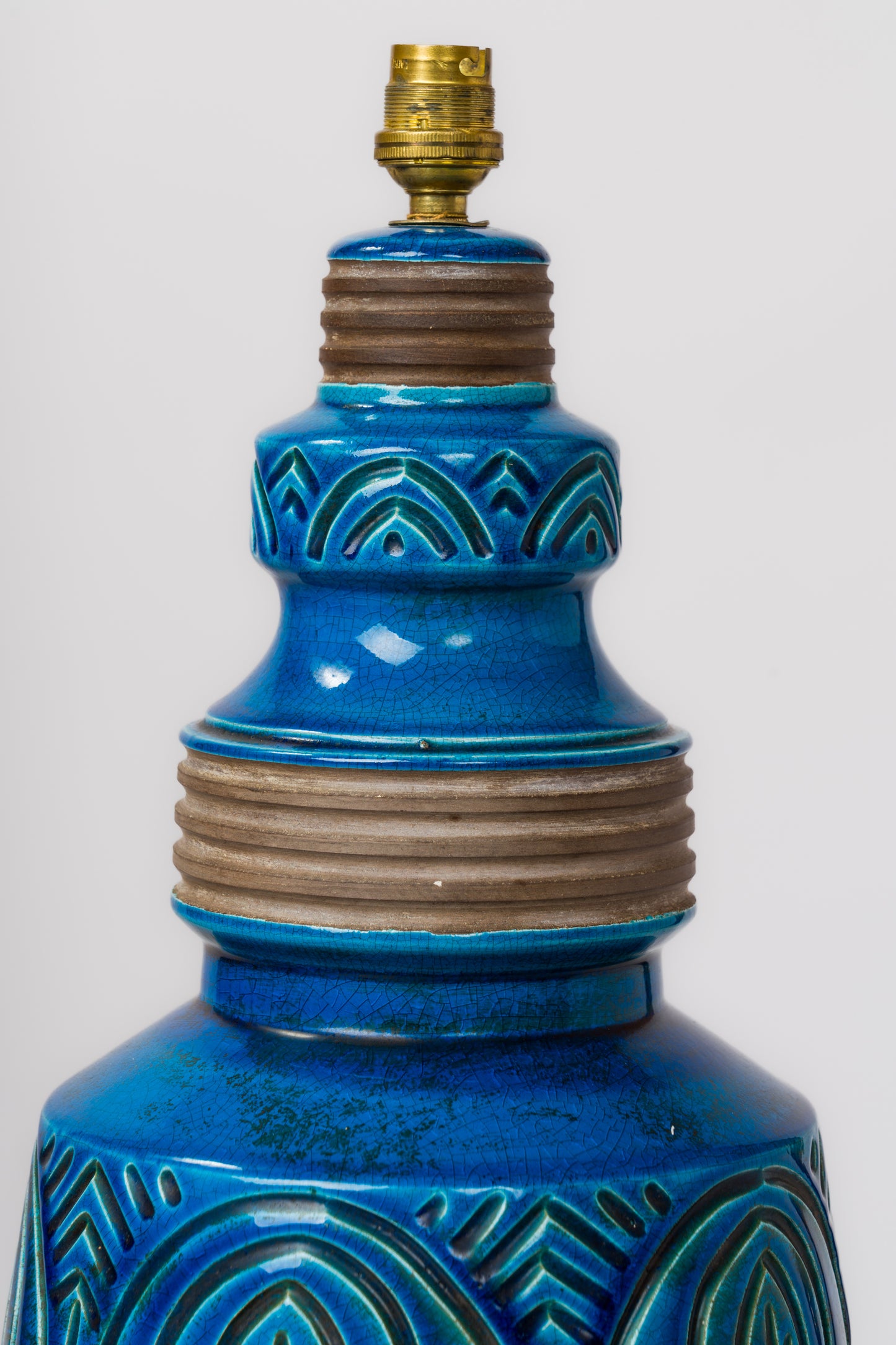 Blue Glazed Ceramic Studio Table Lamp - France 1970's