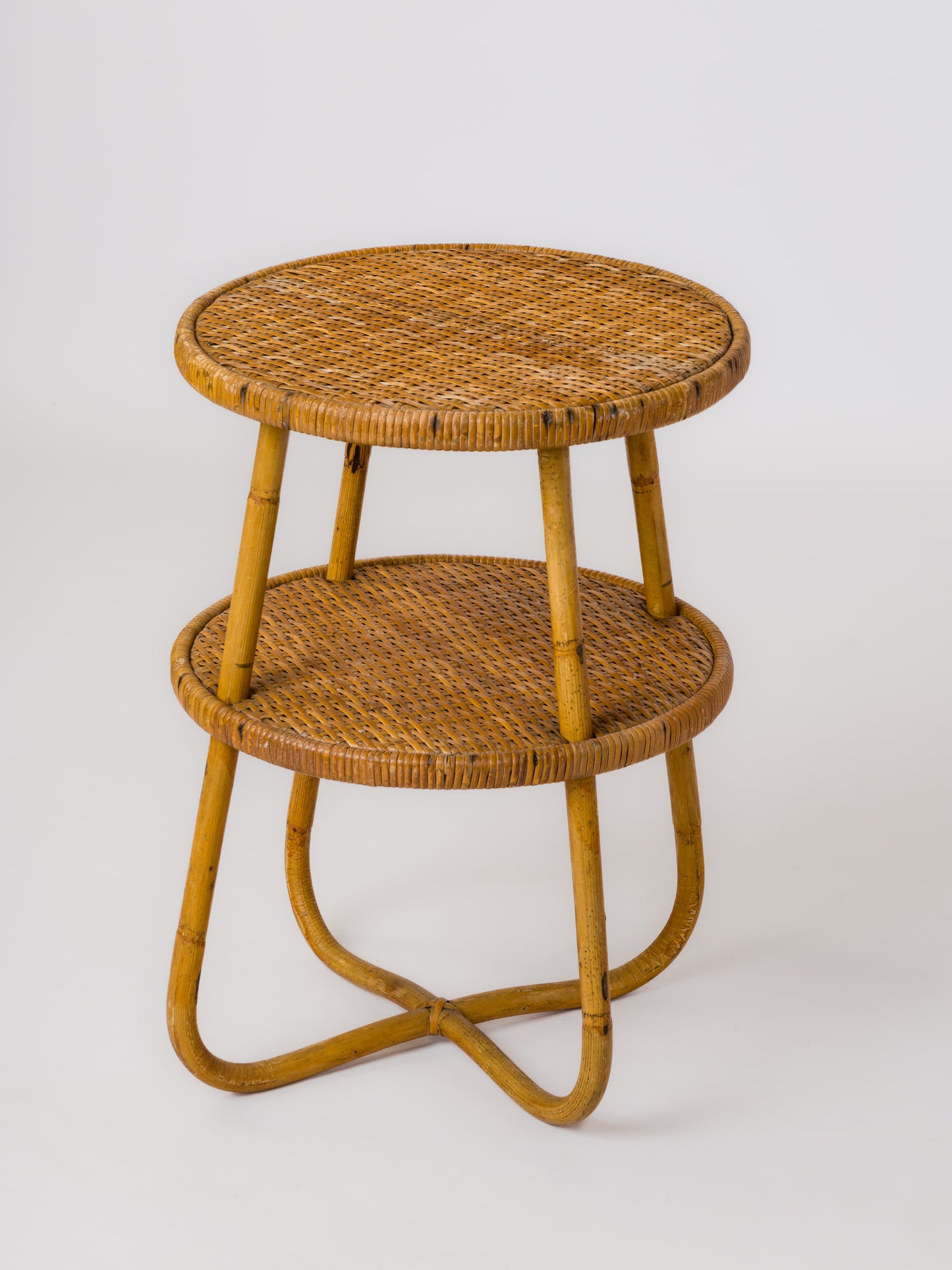 Two Tiered Rattan Gueridon w. Crossed Legs - France 1960's