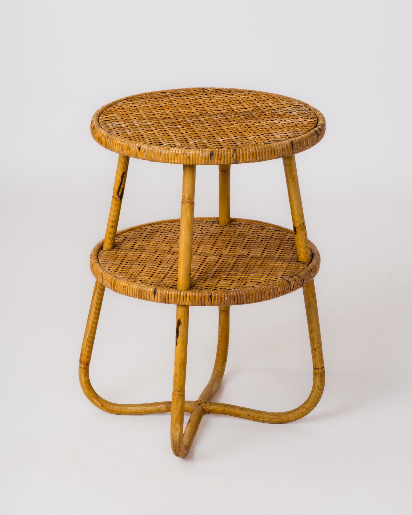 Two Tiered Rattan Gueridon w. Crossed Legs - France 1960's