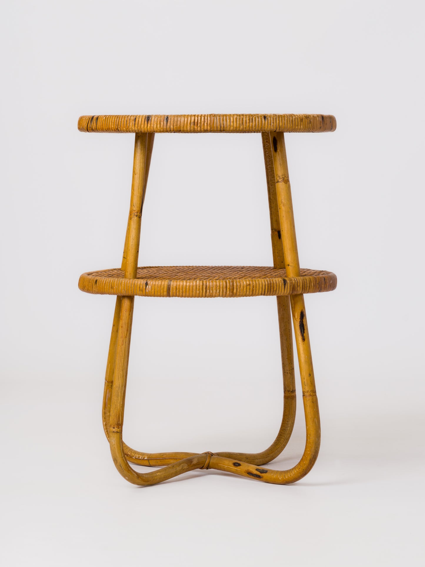 Two Tiered Rattan Gueridon w. Crossed Legs - France 1960's