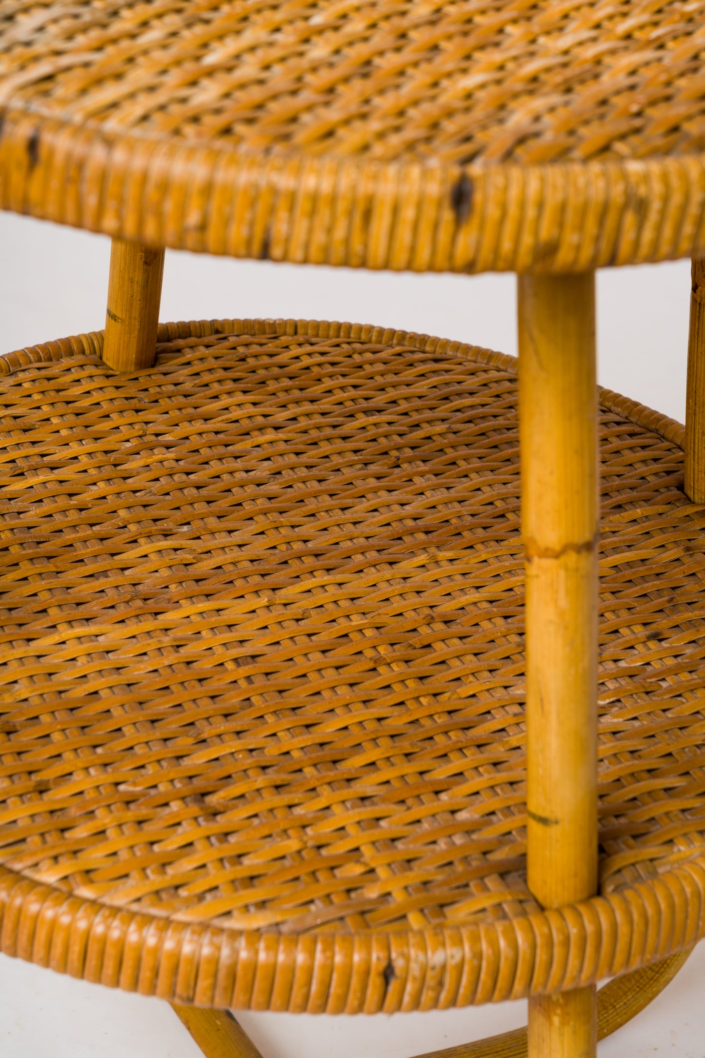 Two Tiered Rattan Gueridon w. Crossed Legs - France 1960's
