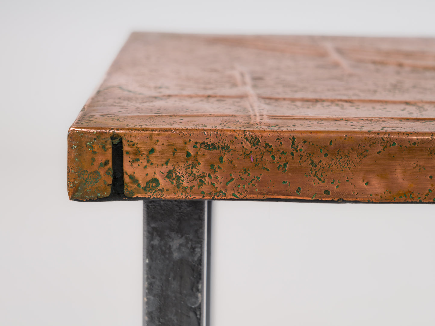 Petite Etched Copper Sheet Side Table - France 1970's