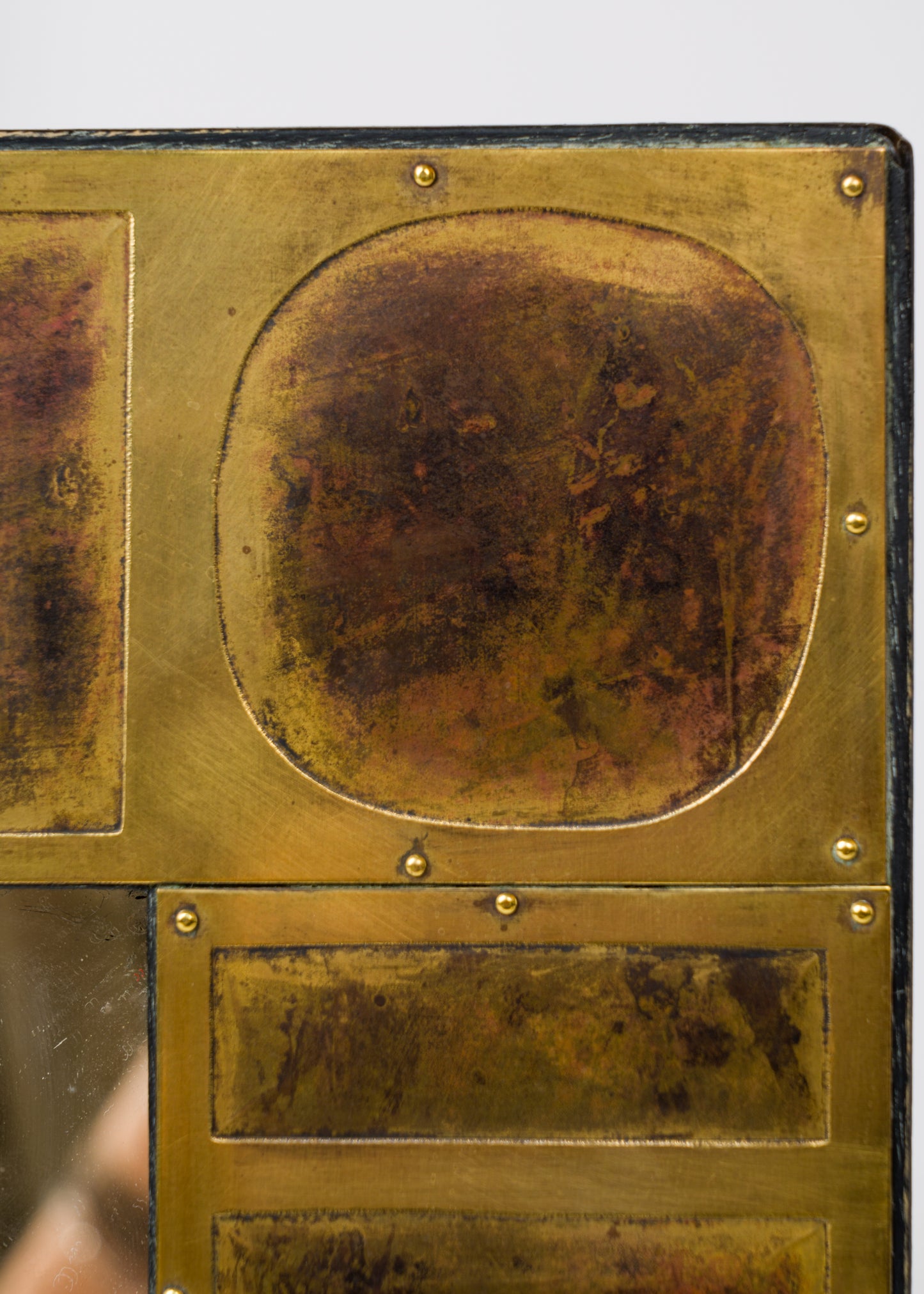 Signed Etched & Patinated Brass Tiles Mirror by Jean Blazy - France 1970's