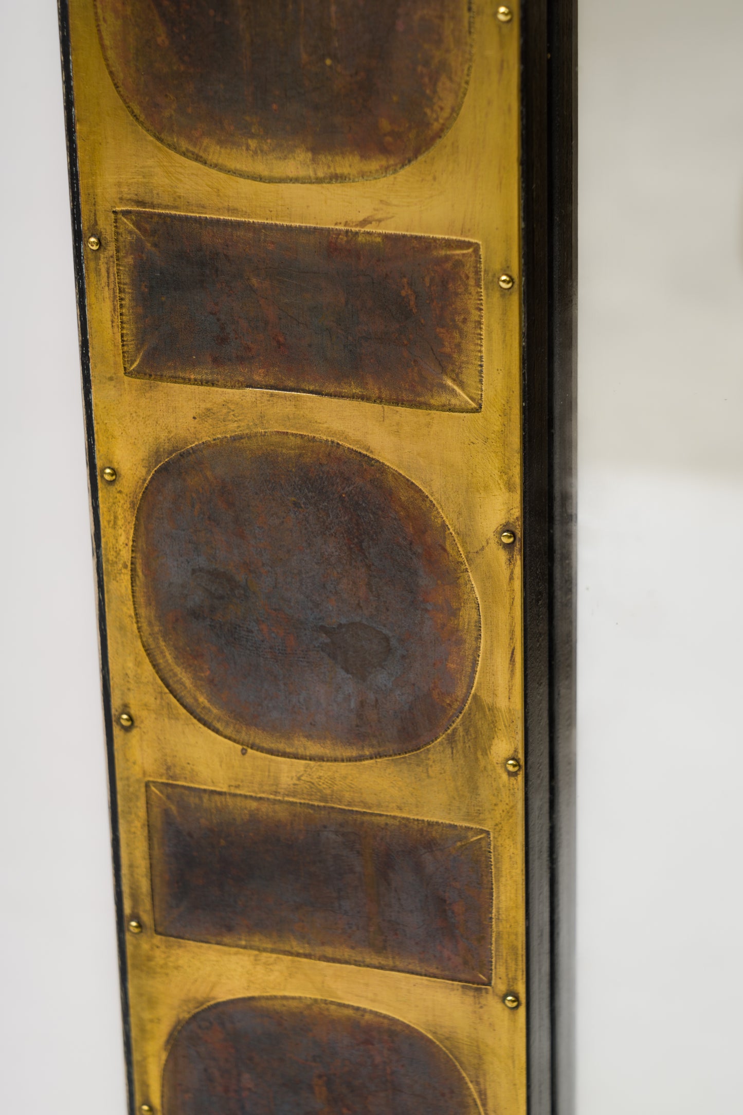 Signed Etched & Patinated Brass Tiles Mirror by Jean Blazy - France 1970's