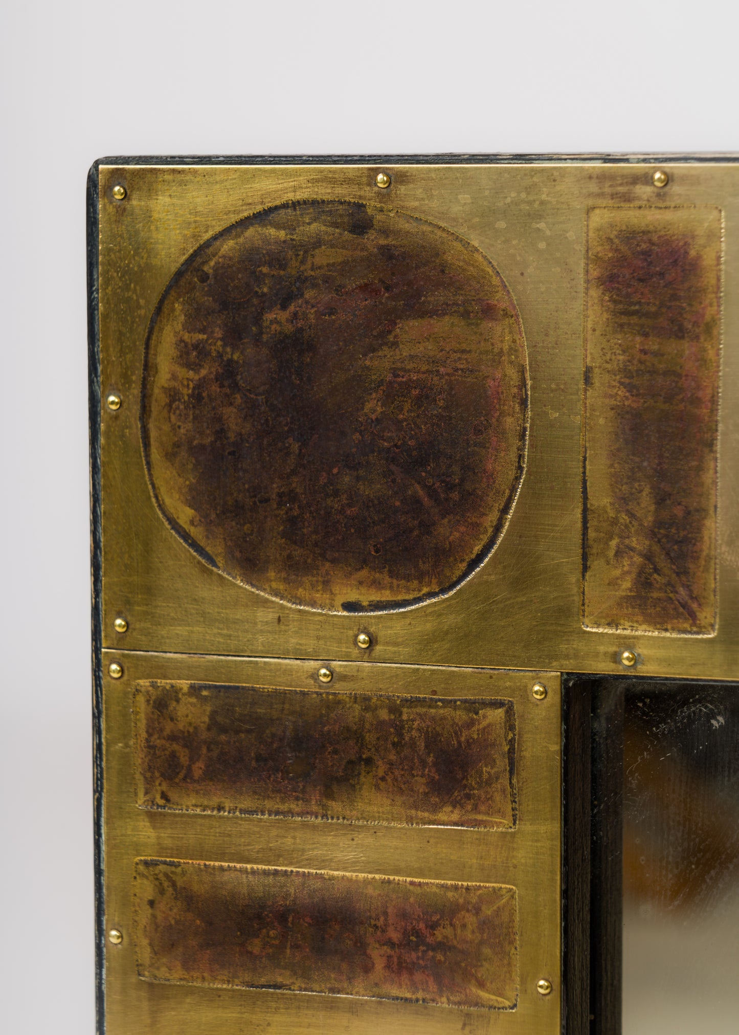 Signed Etched & Patinated Brass Tiles Mirror by Jean Blazy - France 1970's