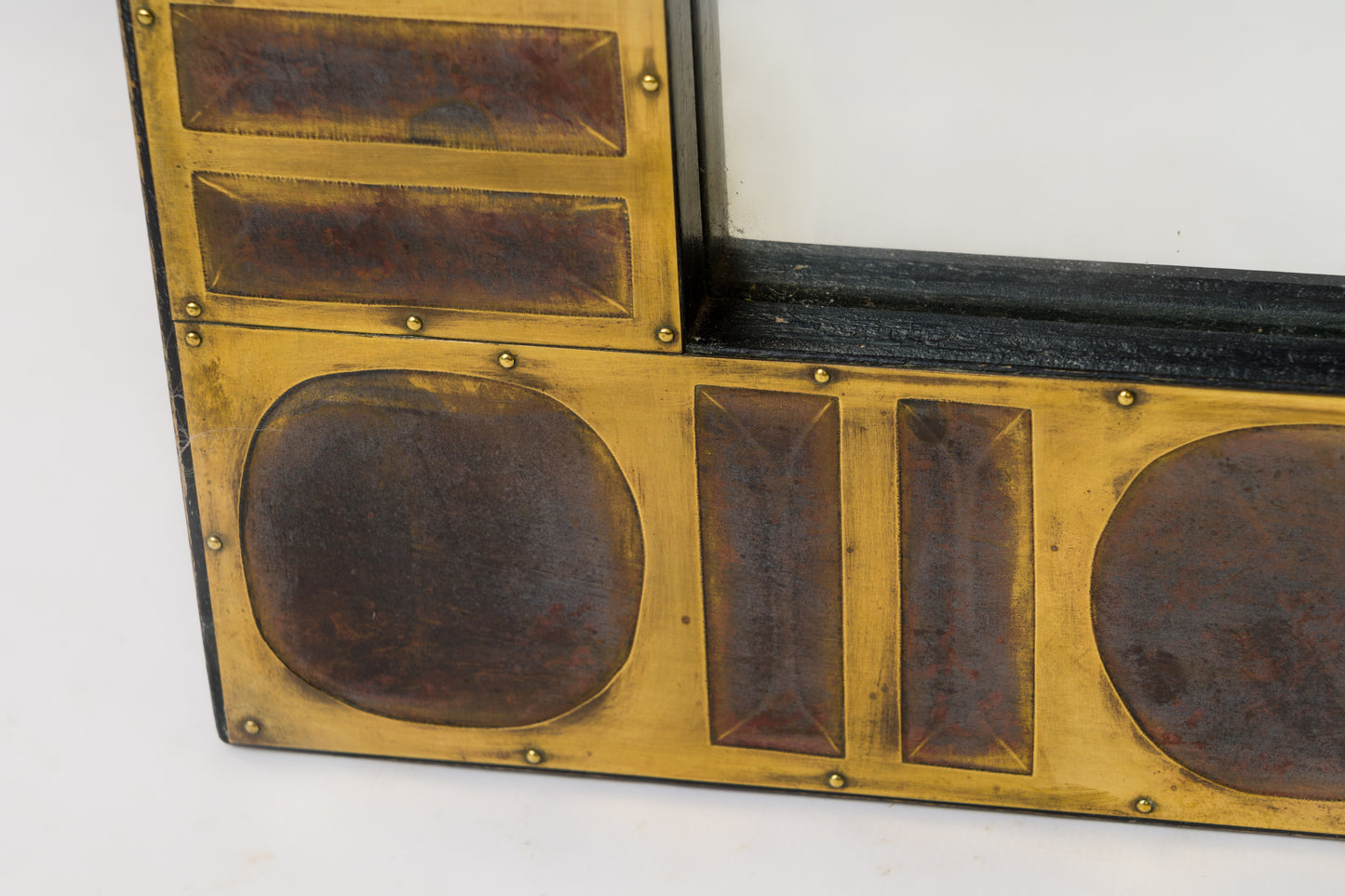 Signed Etched & Patinated Brass Tiles Mirror by Jean Blazy - France 1970's