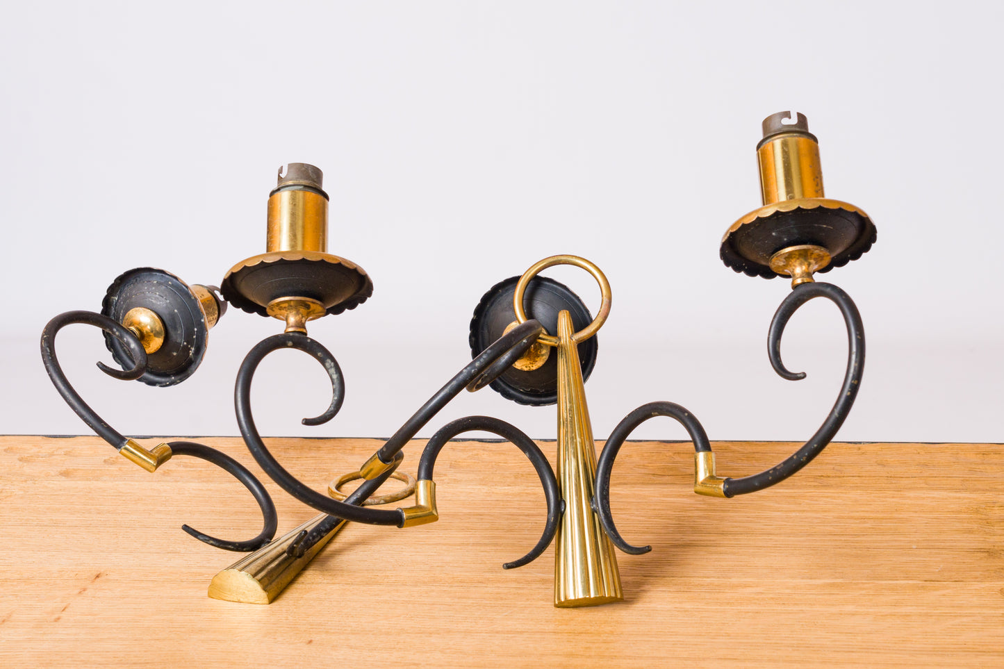 Pair of Neo Classical Black & Gilt Metal Sconces by Arlus - France 1960's