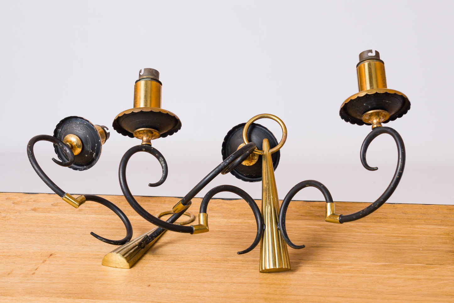 Pair of Neo Classical Black & Gilt Metal Sconces by Arlus - France 1960's