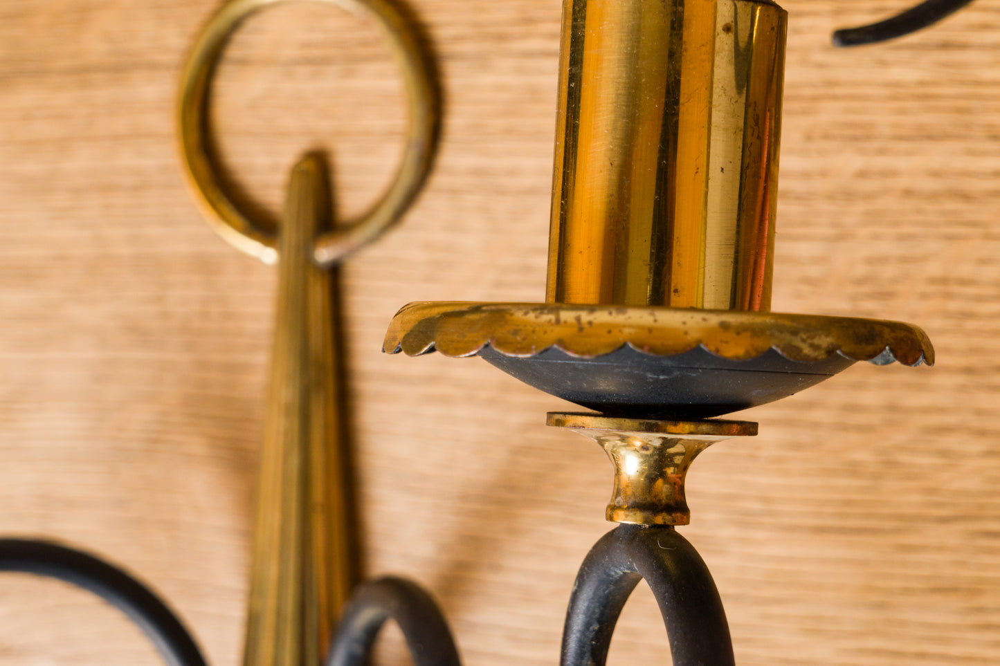 Pair of Neo Classical Black & Gilt Metal Sconces by Arlus - France 1960's