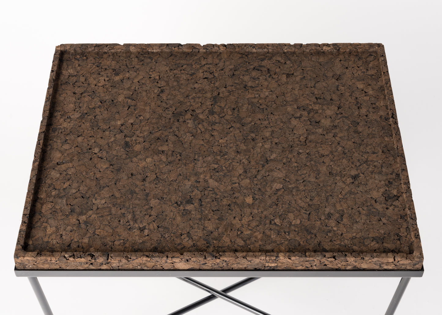 "Aronde" Black Lacquered Steel Side Table with Lower Density Cork Top