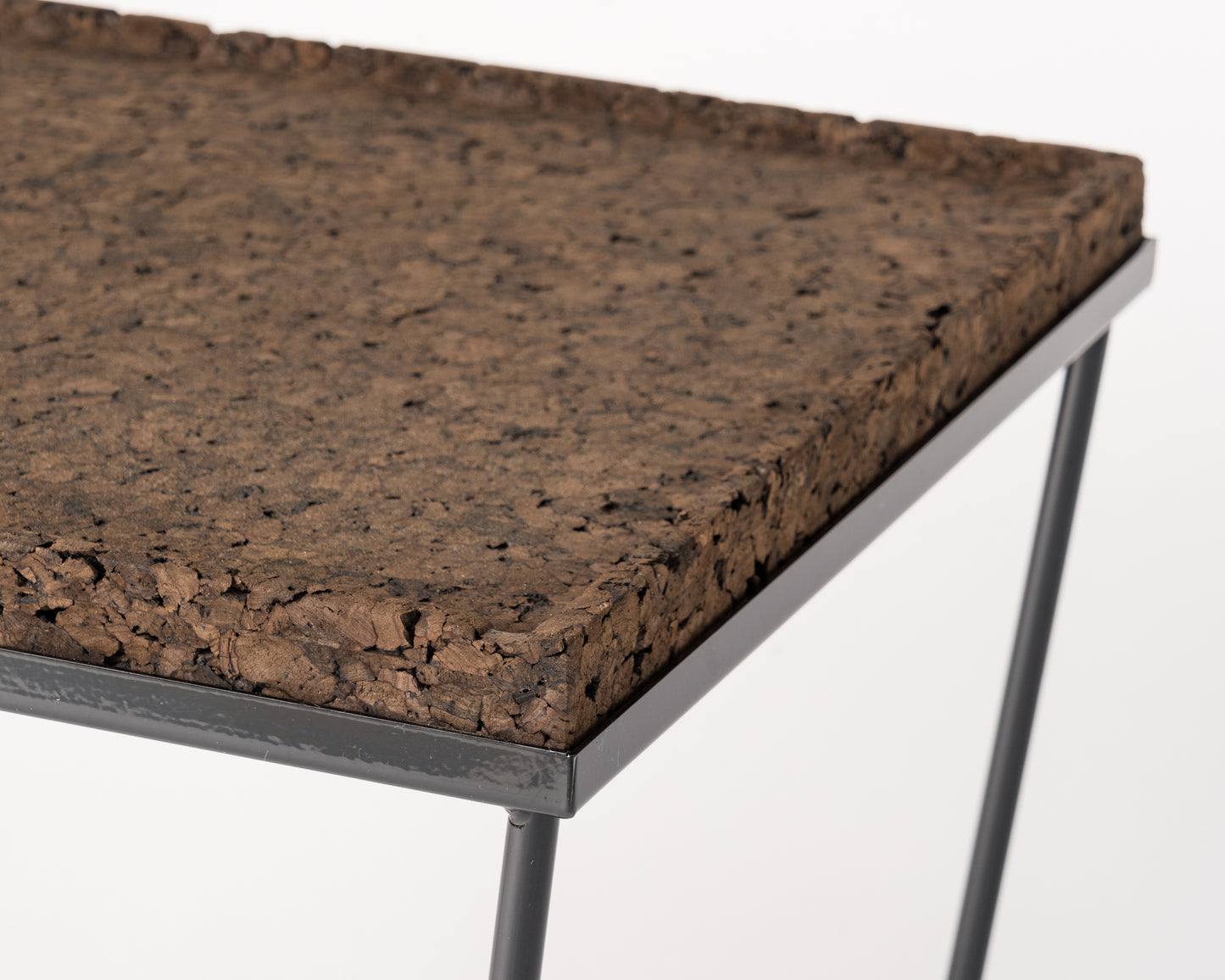 "Aronde" Black Lacquered Steel Side Table with Lower Density Cork Top