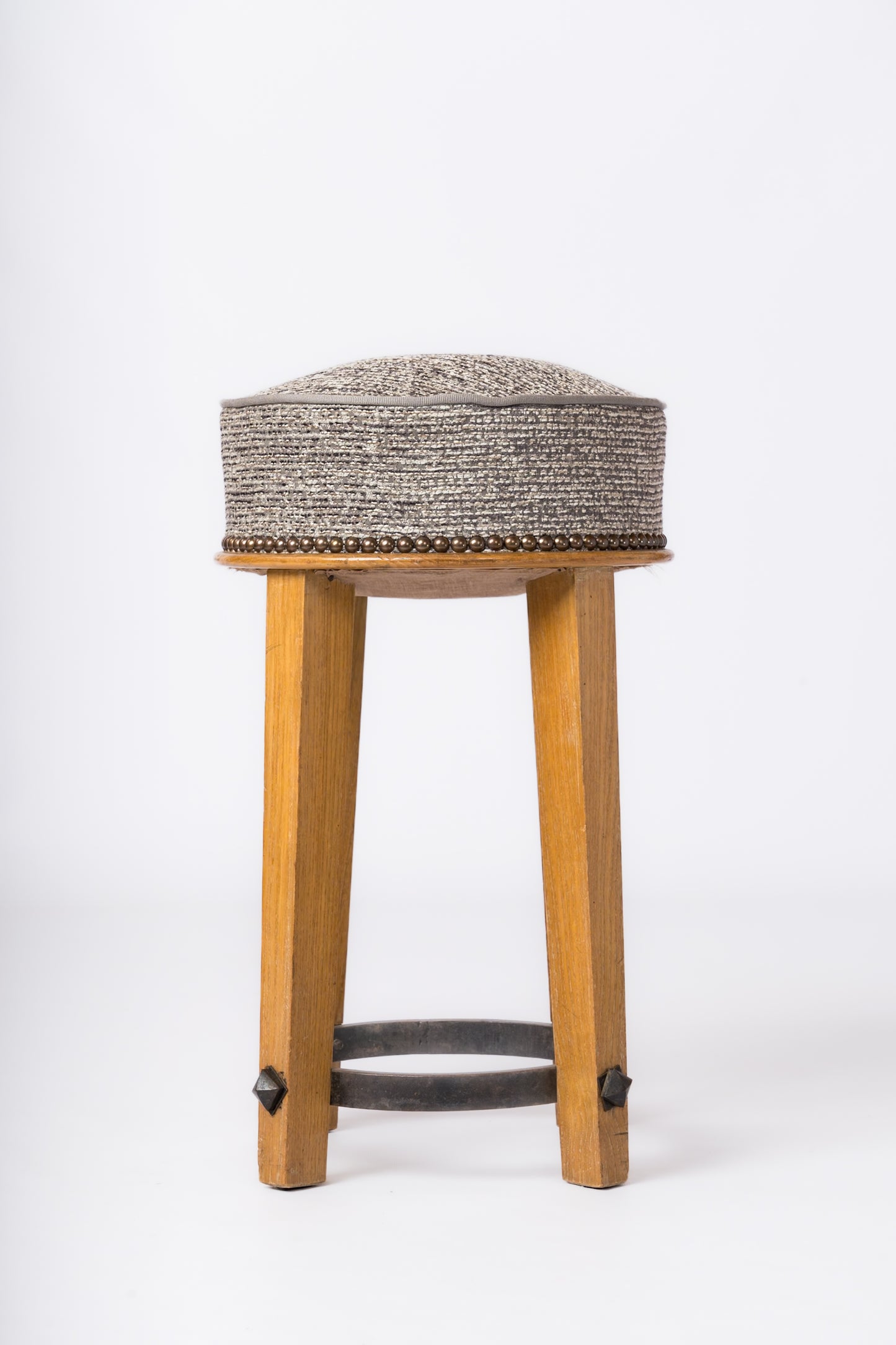 Beech Stool with Iron Strapping in the style of Arbus - France 1940's
