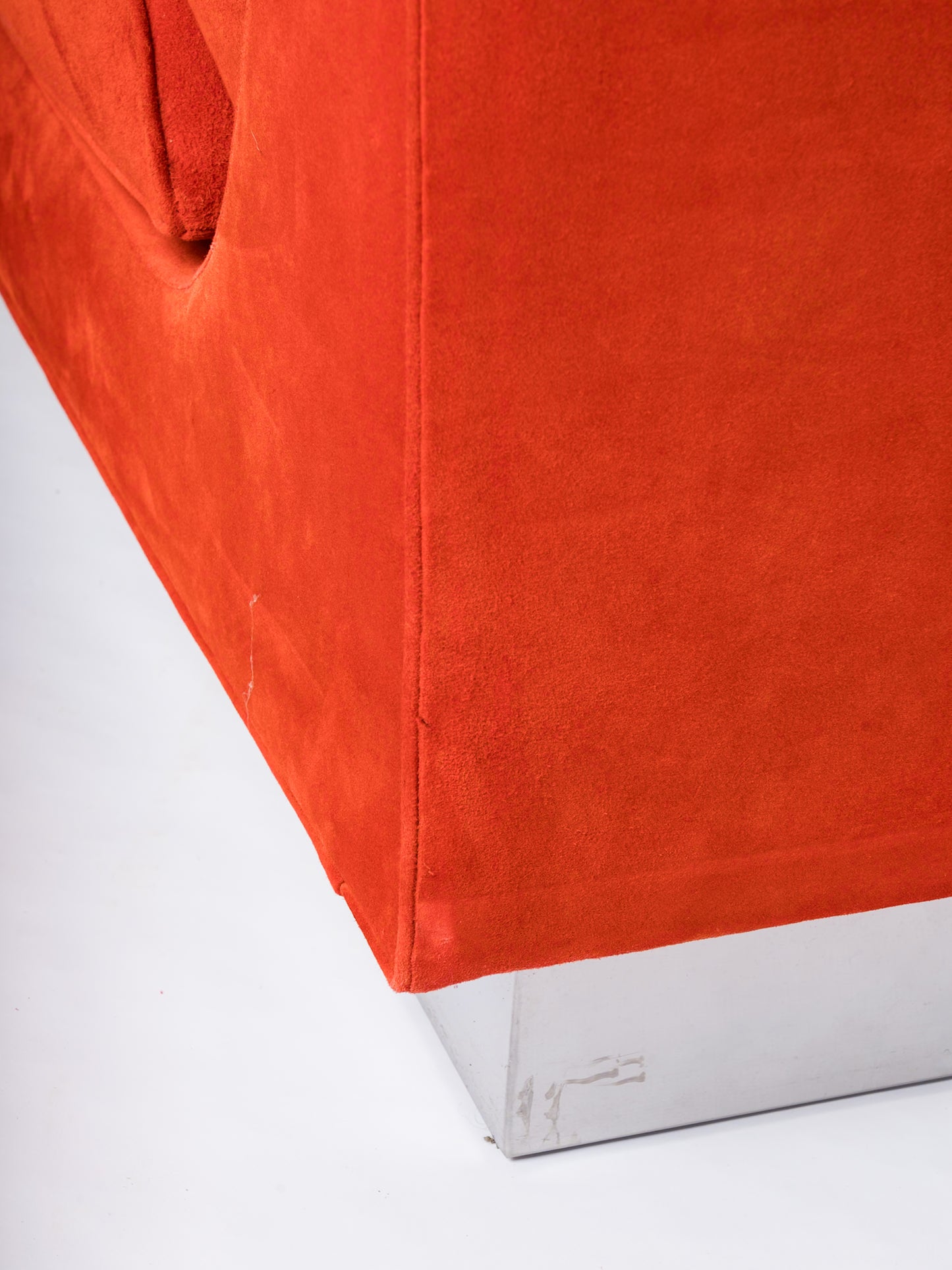 Two Blood Orange Suede "Californian" Lounge Chairs by J. Charpentier - France