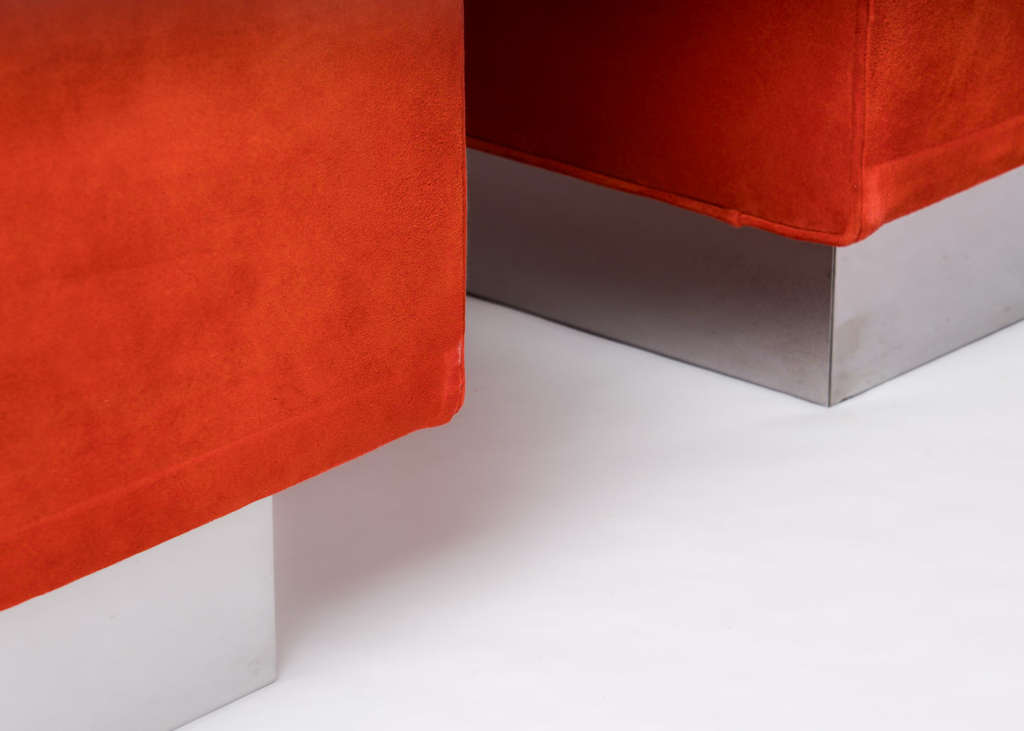 Two Blood Orange Suede "Californian" Lounge Chairs by J. Charpentier - France