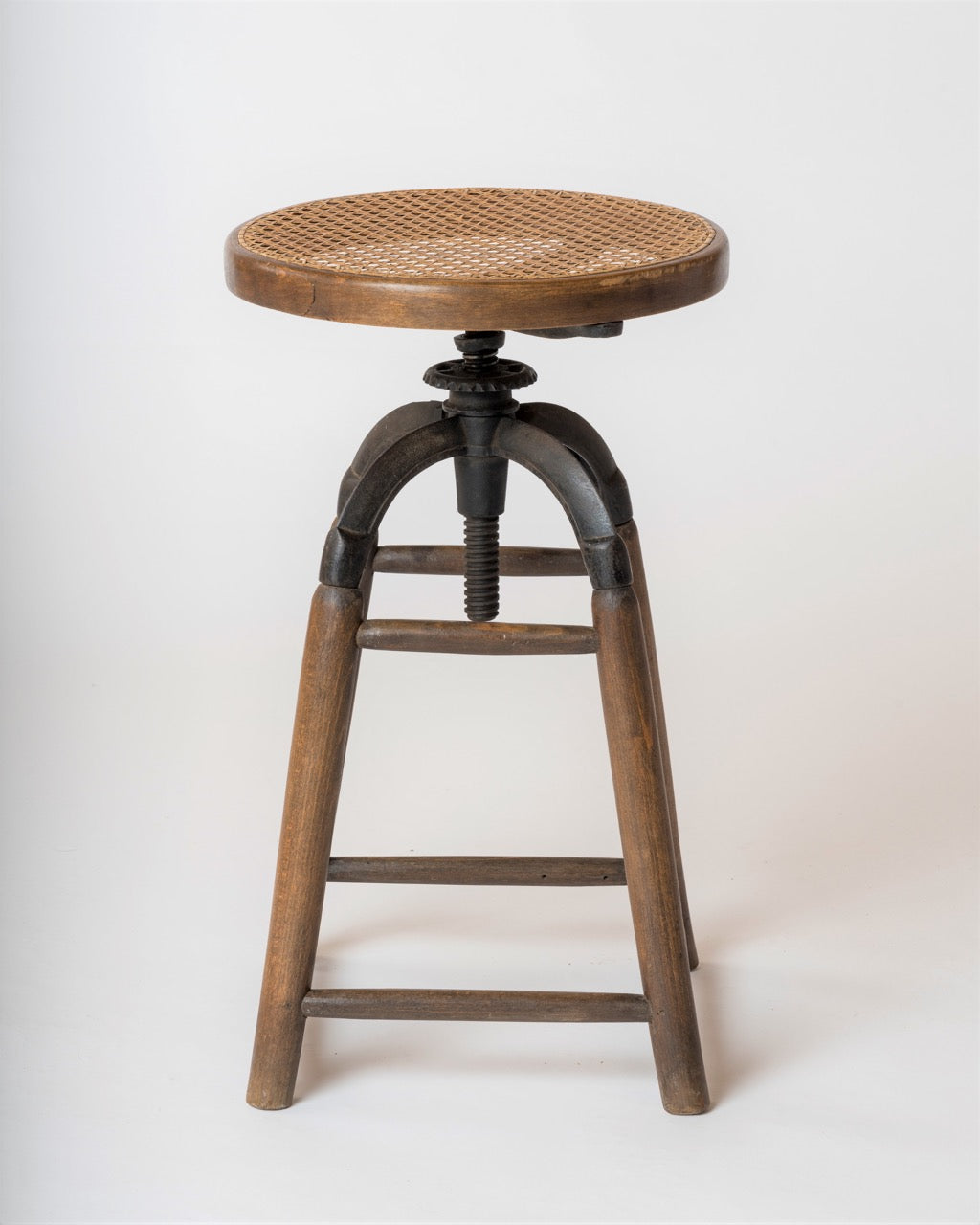 Art Deco Wood, Iron and Caning Adjustable Stool by Thonet, Austria, 1930s