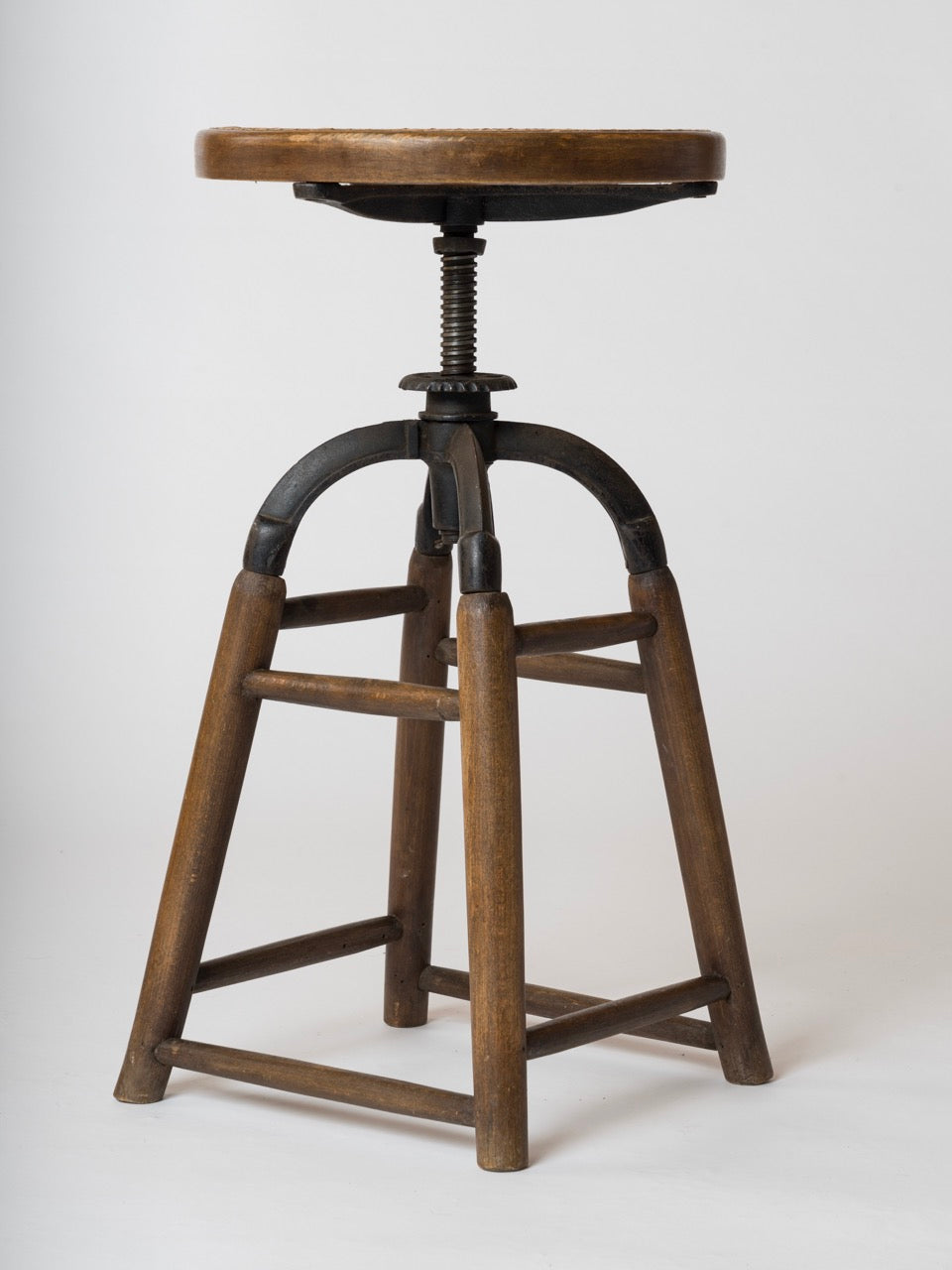 Art Deco Wood, Iron and Caning Adjustable Stool by Thonet, Austria, 1930s