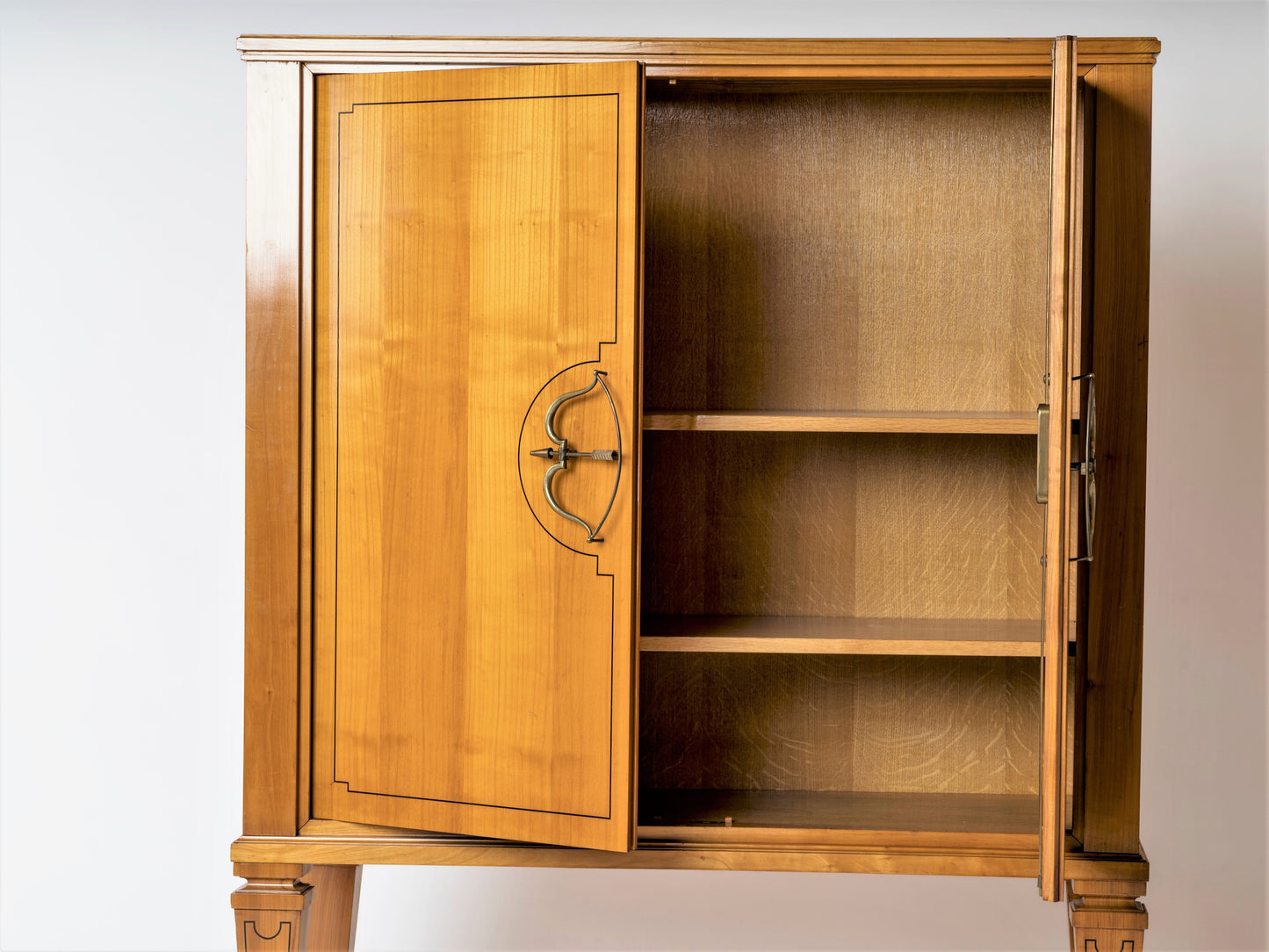 Fruitwood & Marqueterie High Cabinet W. Bronze Ferronerie by Jansen - France 1960s