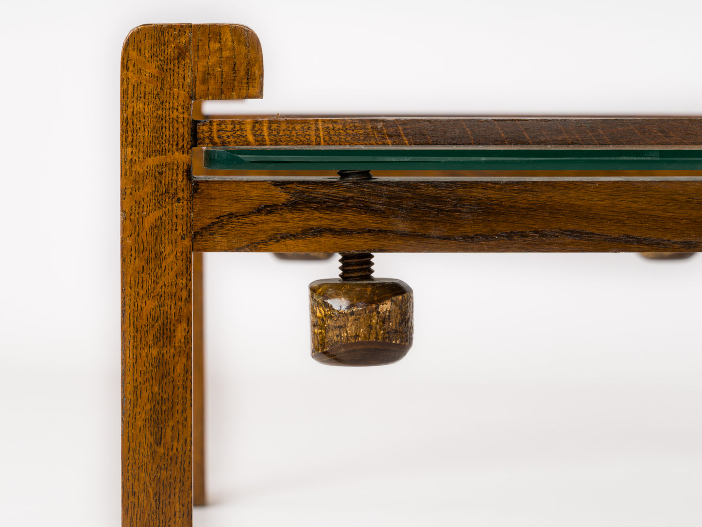 Hand-Carved Wooden Clamp and Glass Coffee Table - France 1970's