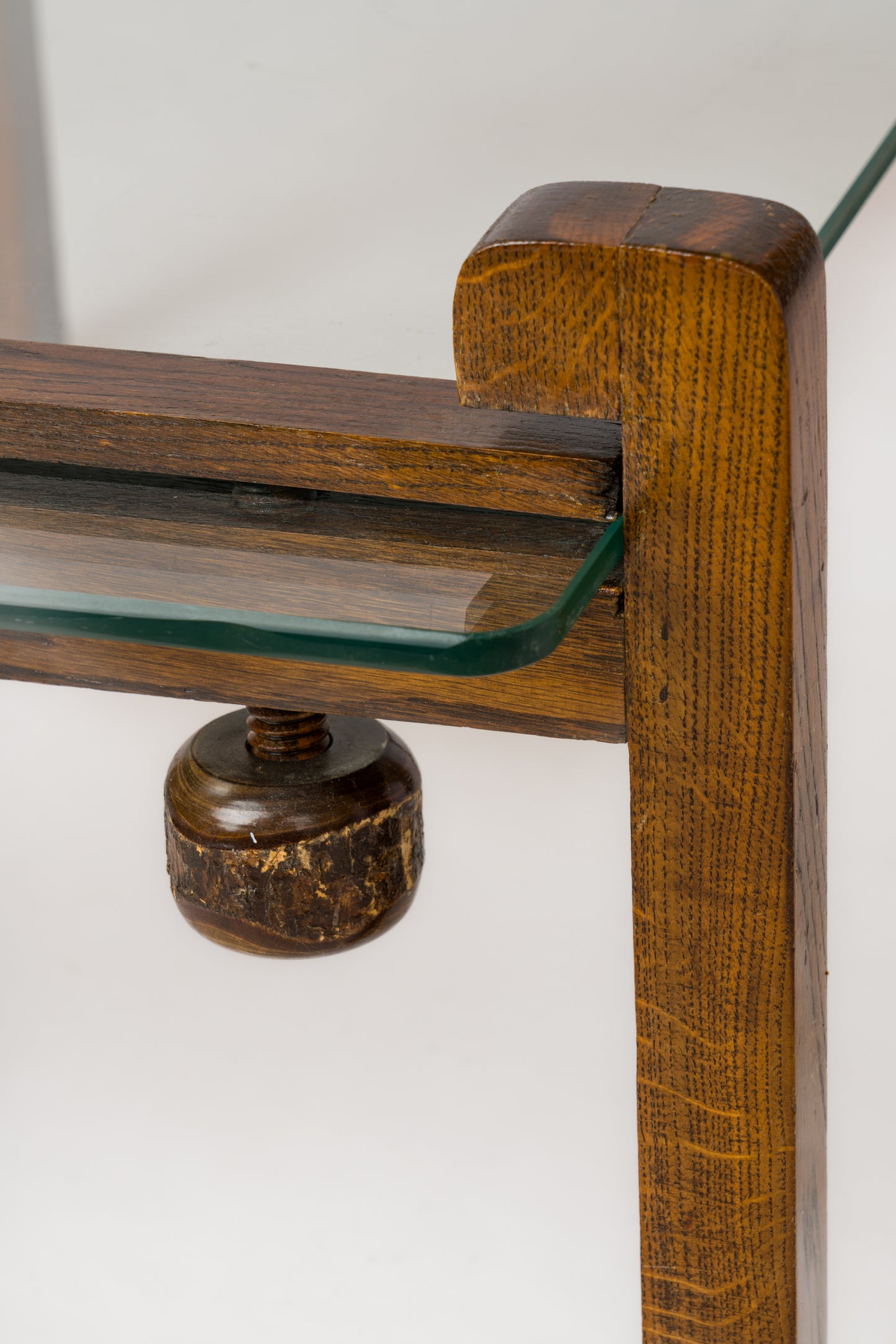 Hand-Carved Wooden Clamp and Glass Coffee Table - France 1970's