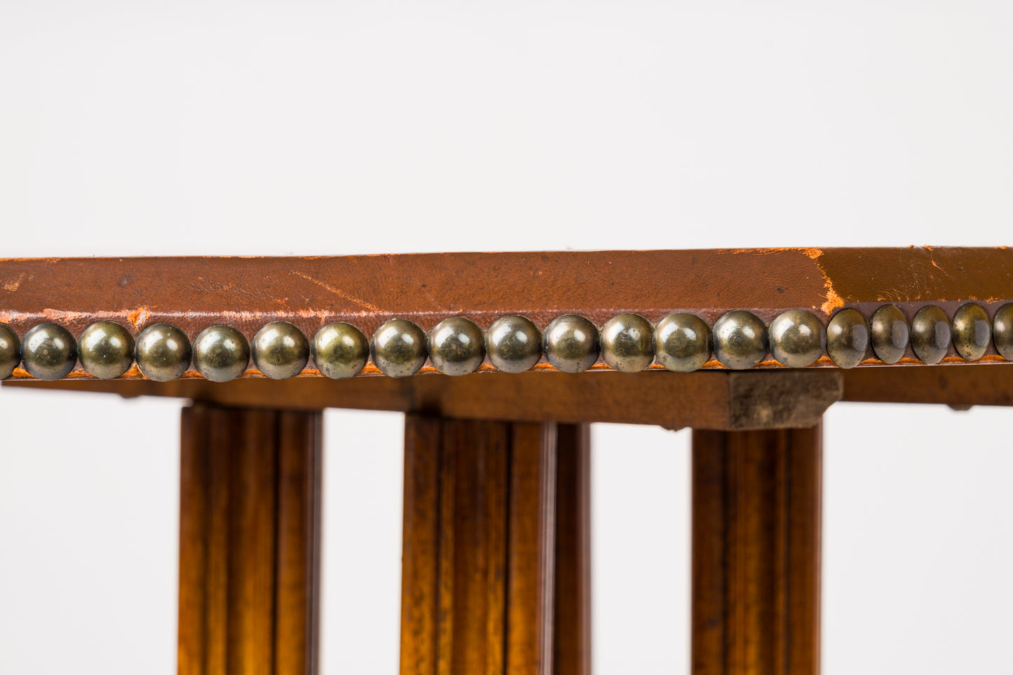 Octagonal Studded Leather and Wood Pedestal Table - France 1940's
