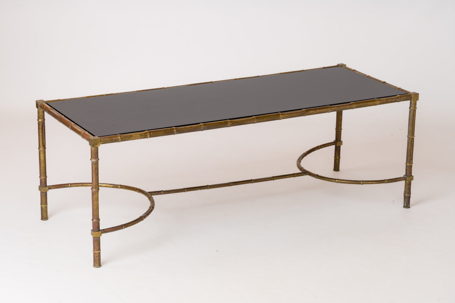 Faux Bamboo Brass & Lacquered Wood Top Coffee Table - France 1960's $4,140